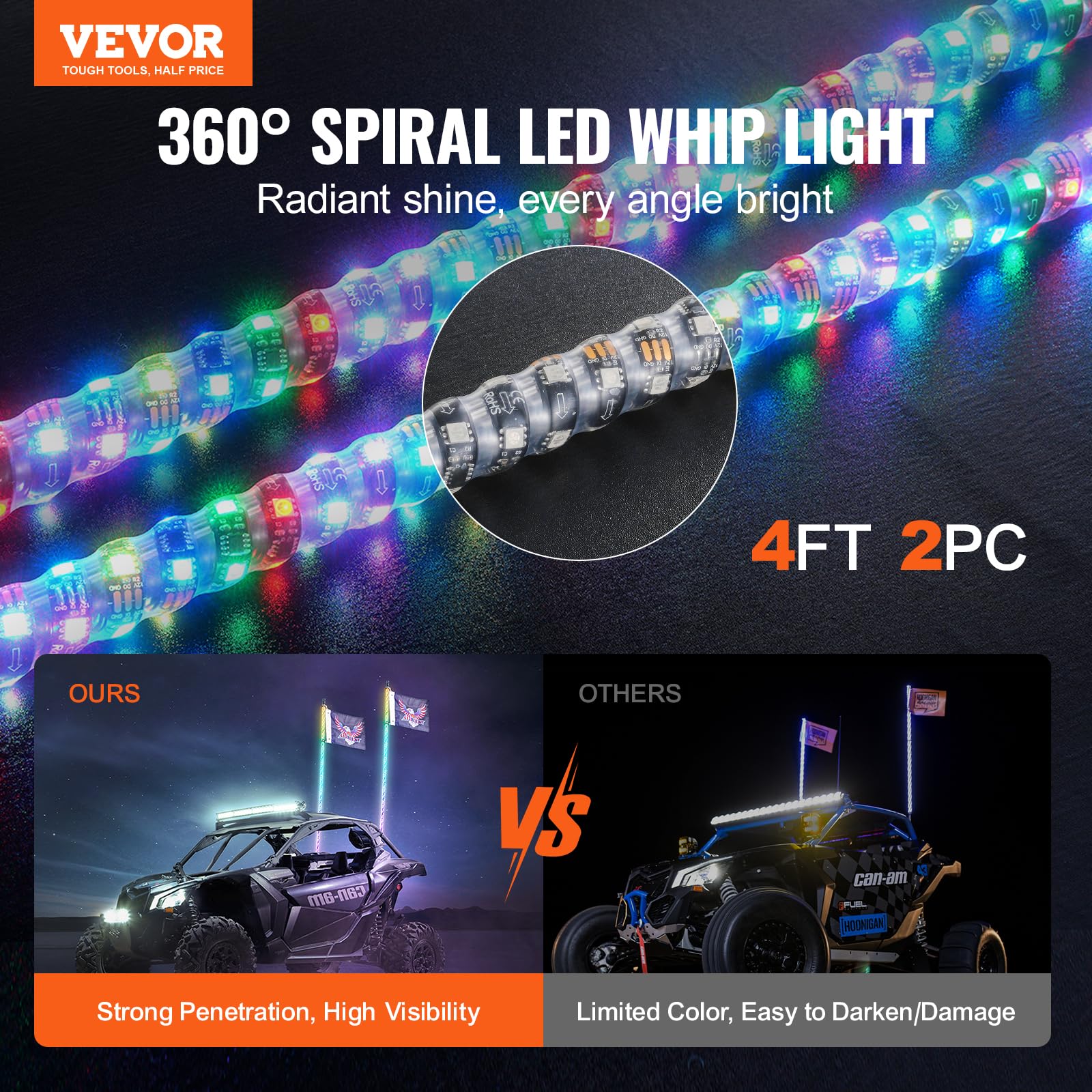 Foto 3 pulgar | Persecución Rgb Whip Light Vevor De 4 Pies Y 2 Unidades Con Control Remoto - Venta Internacional.