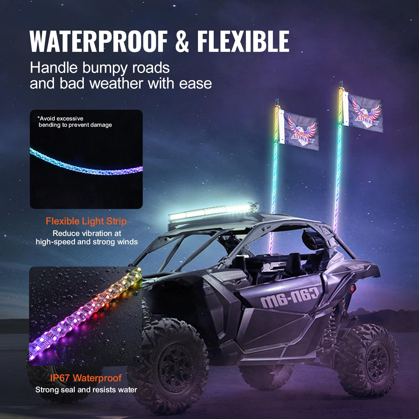 Foto 6 pulgar | Persecución Rgb Whip Light Vevor De 4 Pies Y 2 Unidades Con Control Remoto - Venta Internacional.