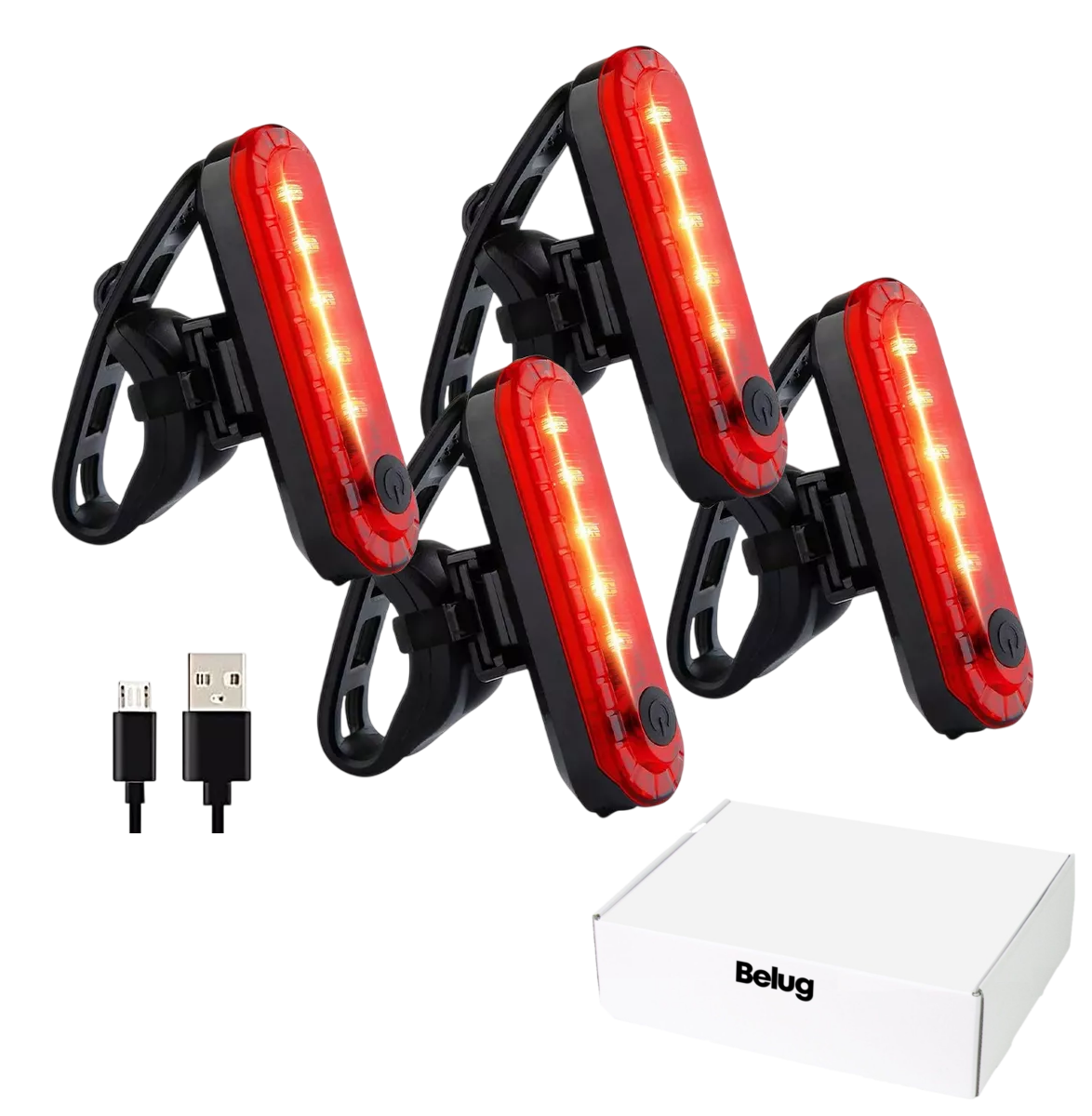 Foto 2 pulgar | 4pz Luces Usb Recargable Belug Led Estrobo Para Bicicleta 4 Modos Negro
