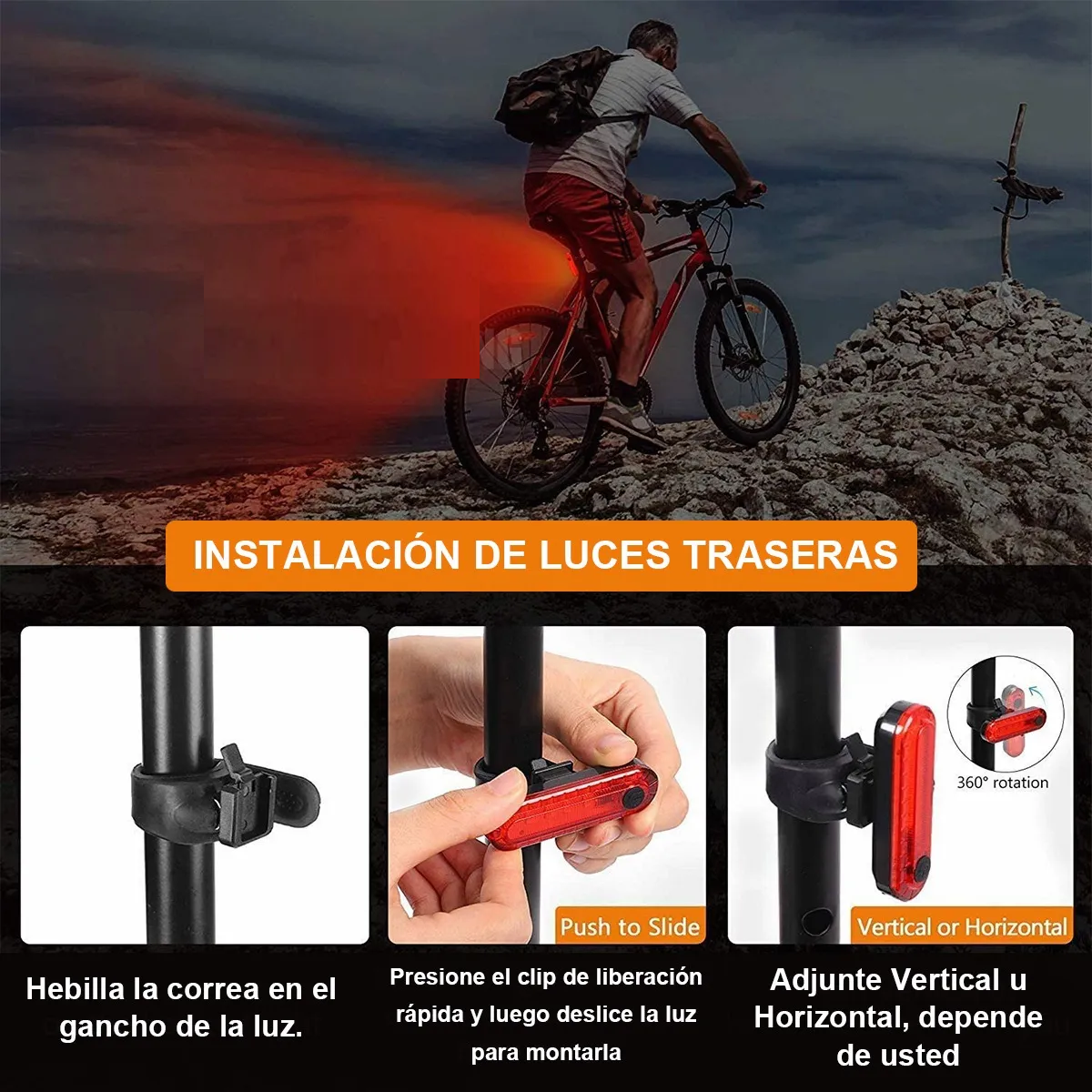 Foto 4 pulgar | 4pz Luces Usb Recargable Belug Led Estrobo Para Bicicleta 4 Modos Negro