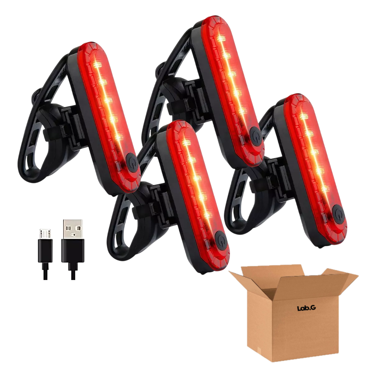 Foto 1 | 4pz Luces Usb Recargable Lab.g Led Estrobo Para Bicicleta 4 Modos Negro