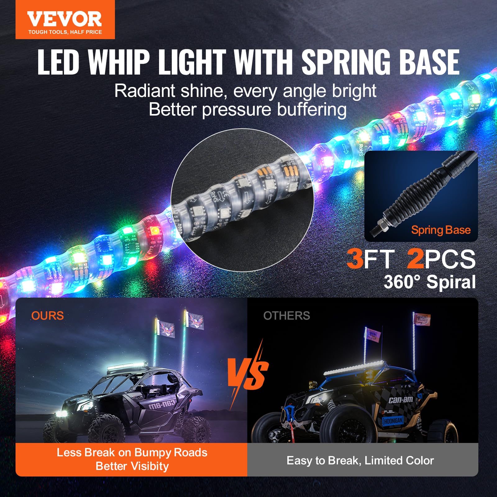 Foto 3 pulgar | Whip Light Vevor De 3 Pies Con Base De Resorte, Rgb Chasing Para Utv - Venta Internacional.