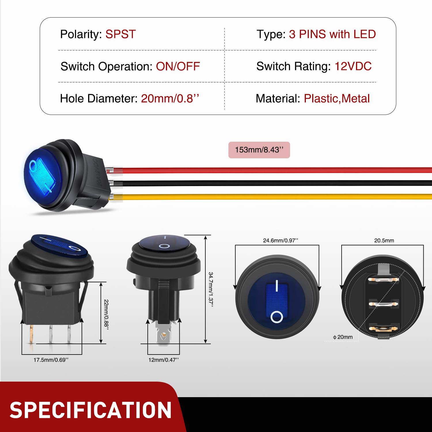 Foto 4 pulgar | Switch Nilight, Balancín Redondo, Impermeable, Led, 12 V, 20 A - Venta Internacional.