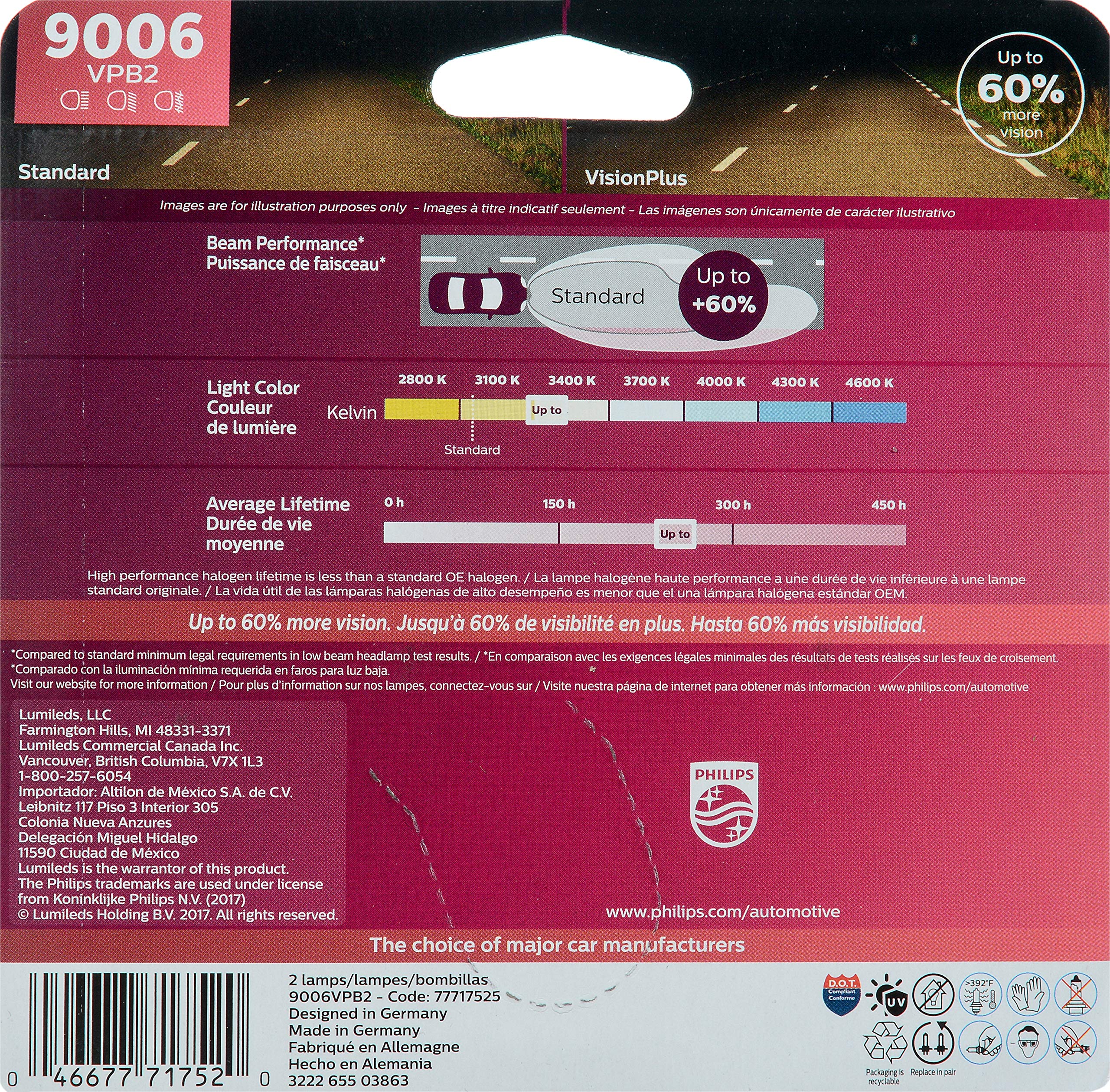 Foto 3 pulgar | Bombilla Para Faros Delanteros Philips 9006 Visionplus Upgrade, 2 Unidades - Venta Internacional.