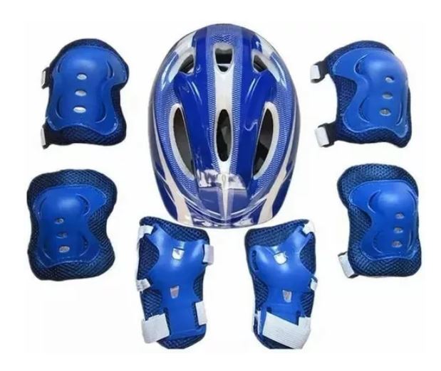 Kit De Casco, Rodilleras, Muñequeras Y Coderas Para Niños, Azul