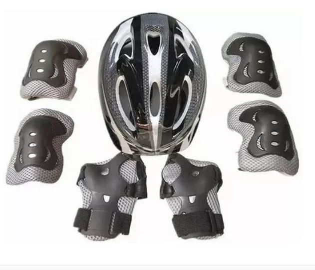 Kit De Casco, Rodilleras, Muñequeras Y Coderas Para Niños, Negro