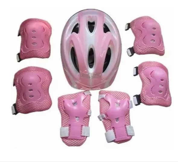 Kit De Casco, Rodilleras, Muñequeras Y Coderas Para Niños, Rosa