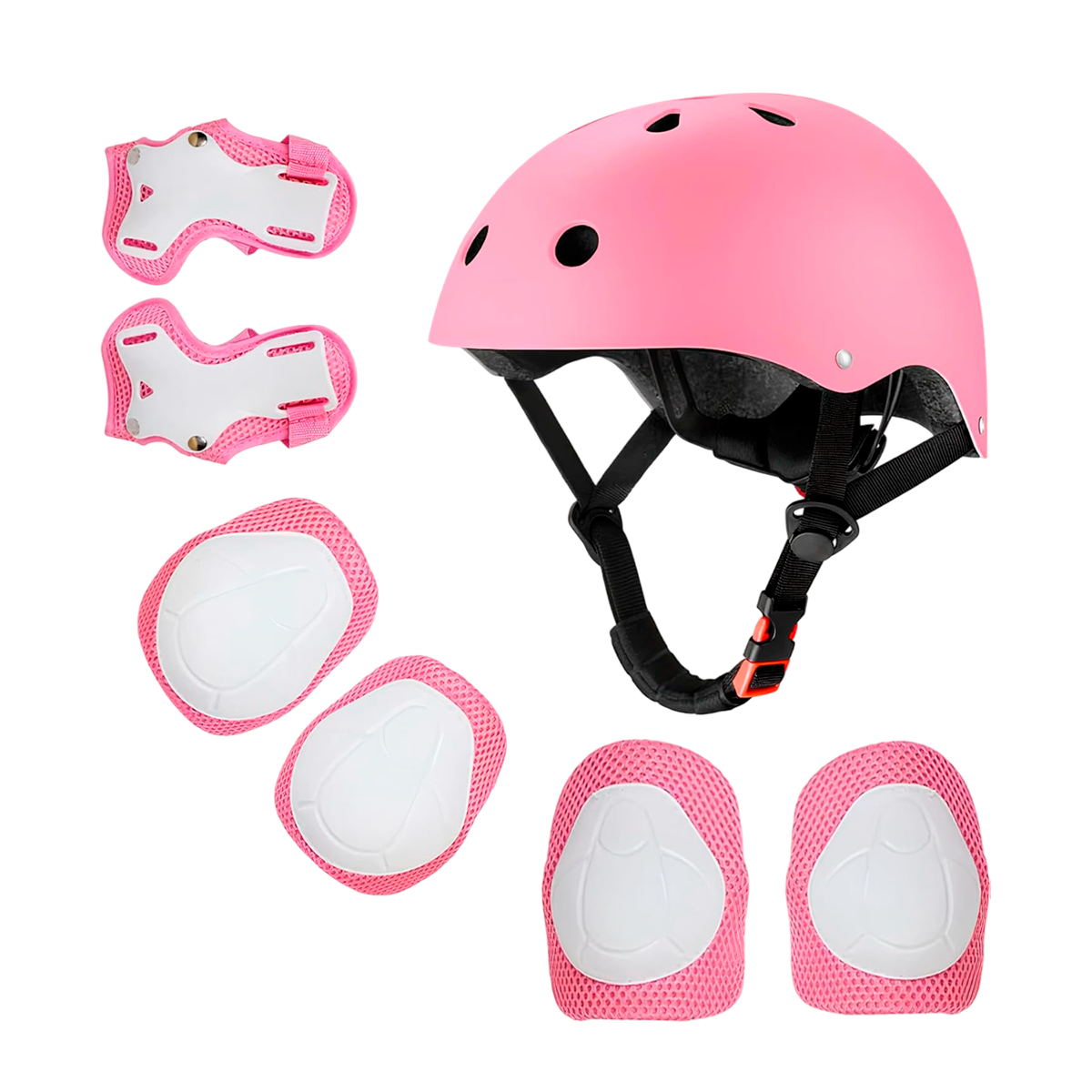 Juego De Casco De Bicicleta Con  Rodilleras Coderas Palmilleras Infantil Rosa Bluelander