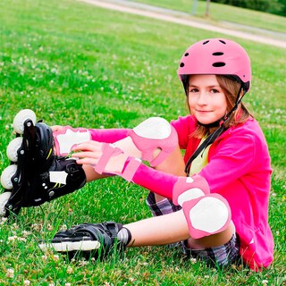 Foto 4 | Juego De Casco De Bicicleta Con Rodilleras Coderas Palmilleras Infantil Rosa Bluelander