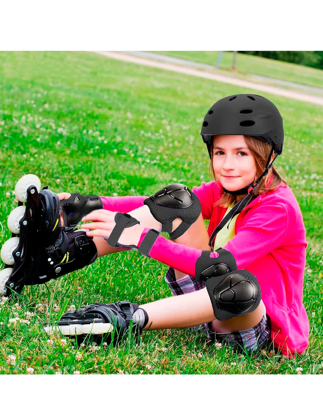 Foto 4 pulgar | Juego De Casco De Bicicleta Con Rodilleras Coderas Palmilleras Infantil Negro Bluelander