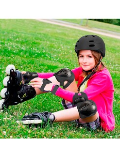 Foto 3 | Juego De Casco De Bicicleta Con Rodilleras Coderas Palmilleras Infantil Negro Bluelander