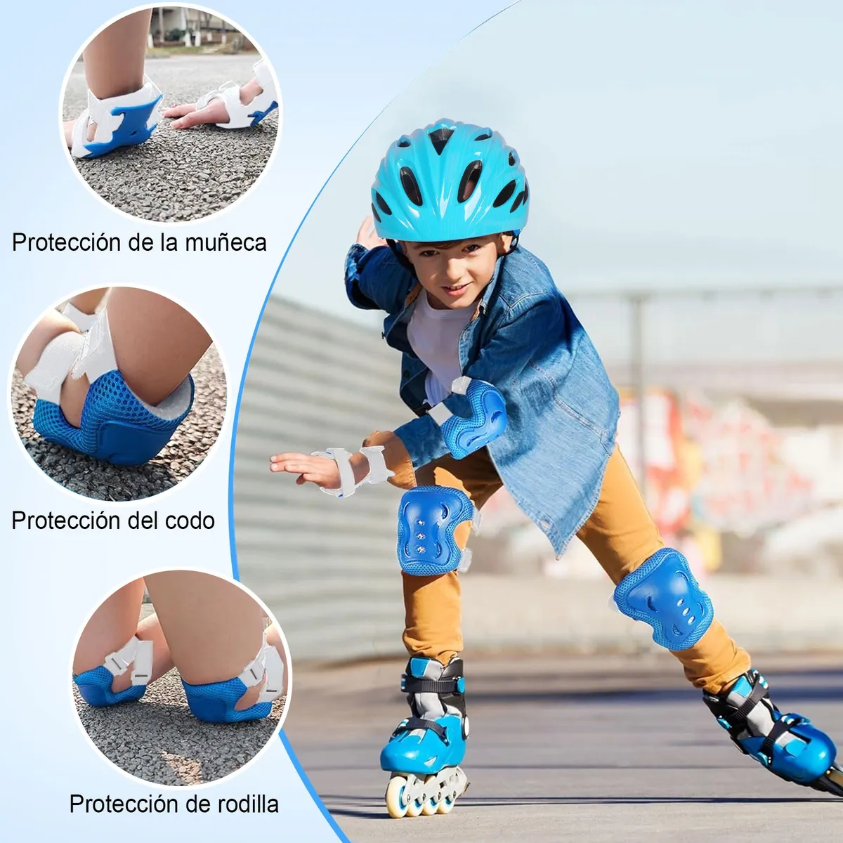 Foto 4 pulgar | Kit Casco Protección Niños Rodilleras Muñequeras Coderas Estilo 1 Eo Safe Imports Esi-18694 Azul