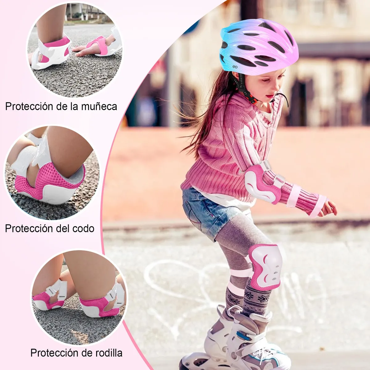 Foto 4 pulgar | Kit Casco Protección Niños Rodilleras Muñequeras Coderas Estilo 2 Eo Safe Imports Esi-18695 Rosa