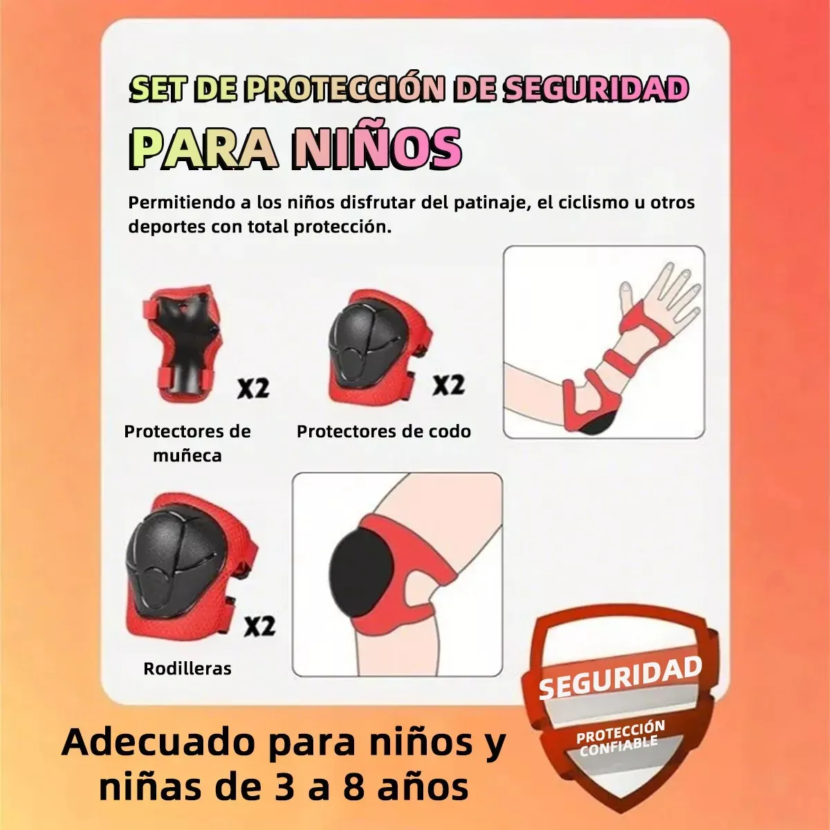 Foto 2 | Kit De Protección Rodilla Codo Bicicleta Patinaje Niño, 7pcs  Eo Safe Imports Esi-19249 Rojo