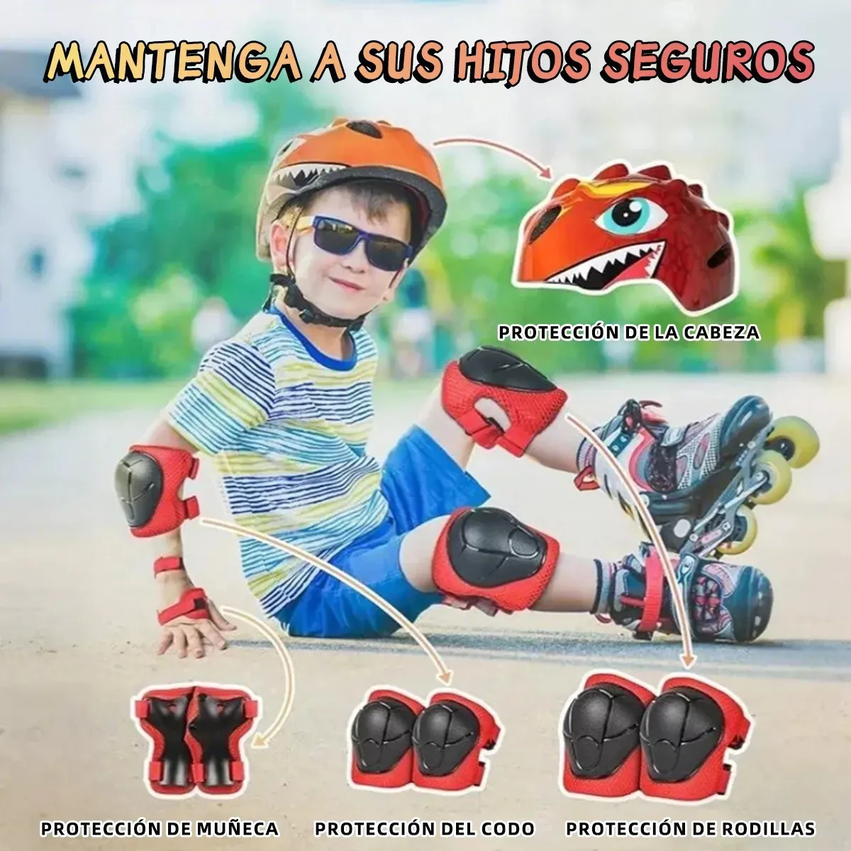 Foto 3 | Kit De Protección Rodilla Codo Bicicleta Patinaje Niño, 7pcs  Eo Safe Imports Esi-19249 Rojo