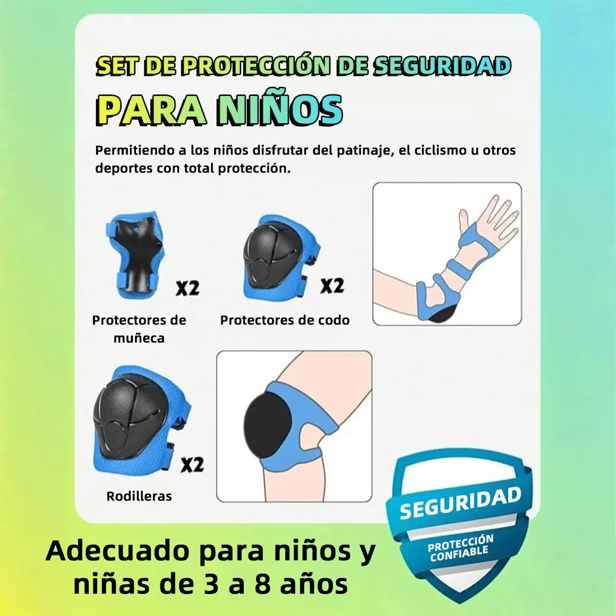Foto 3 pulgar | 7pcs Kit De Protección Rodilla Codo Bicicleta Patinaje Niño Eo Safe Imports Esi-19248 Azul