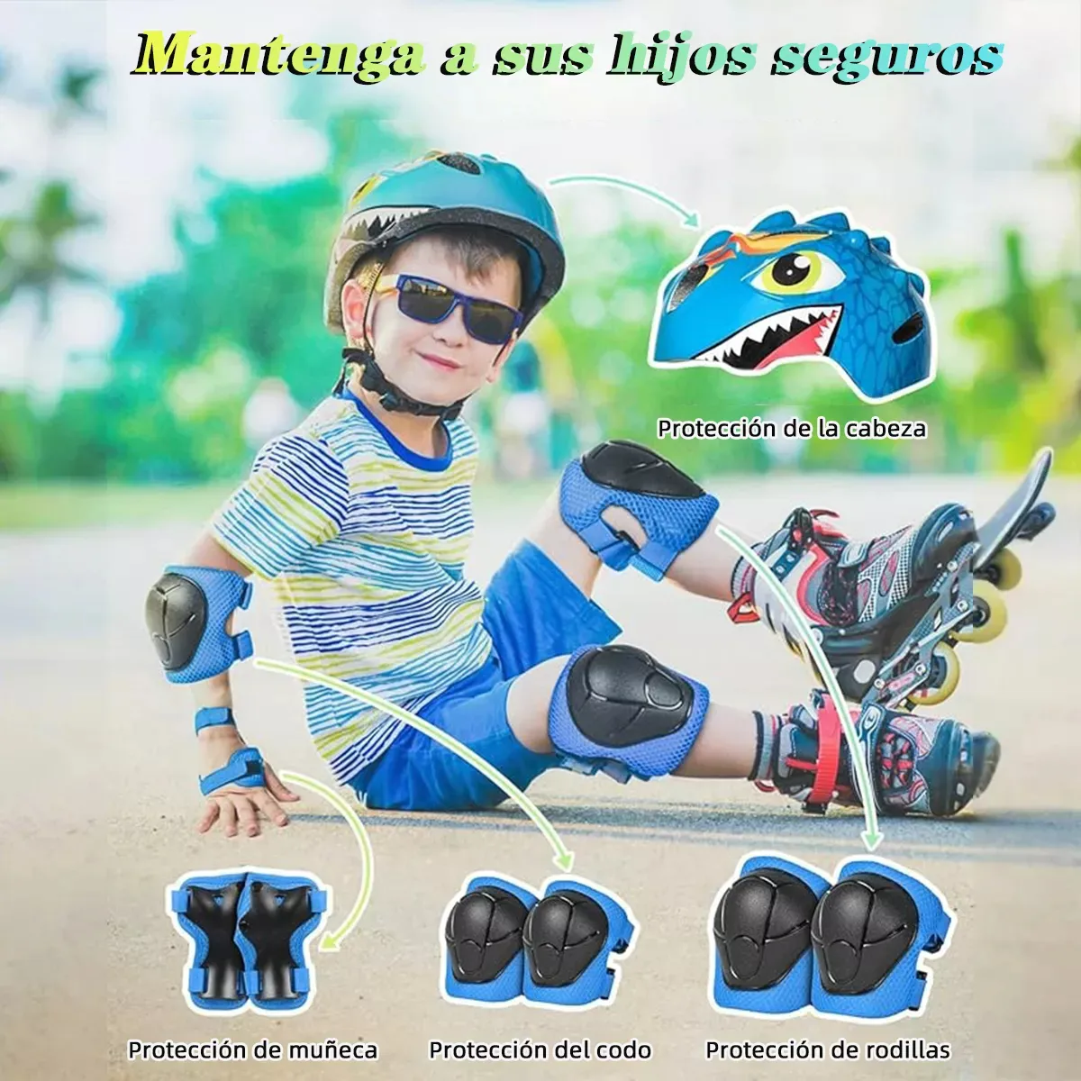 Foto 4 pulgar | 7pcs Kit De Protección Rodilla Codo Bicicleta Patinaje Niño Eo Safe Imports Esi-19248 Azul