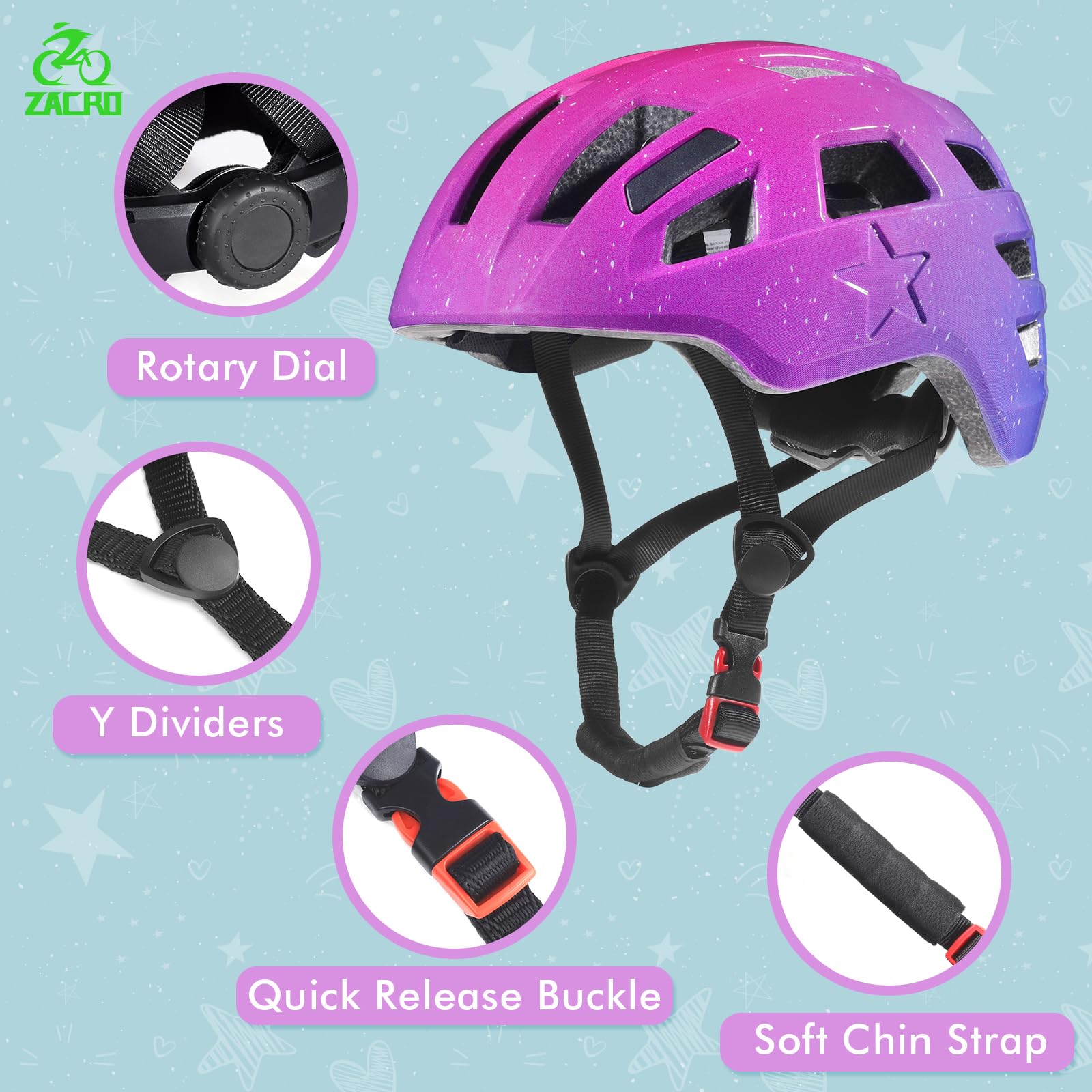 Foto 5 pulgar | Casco De Bicicleta Infantil Zacro Para Niños Y Niñas De 2, 5, 5, 8, 8, 14 Años - Venta Internacional.