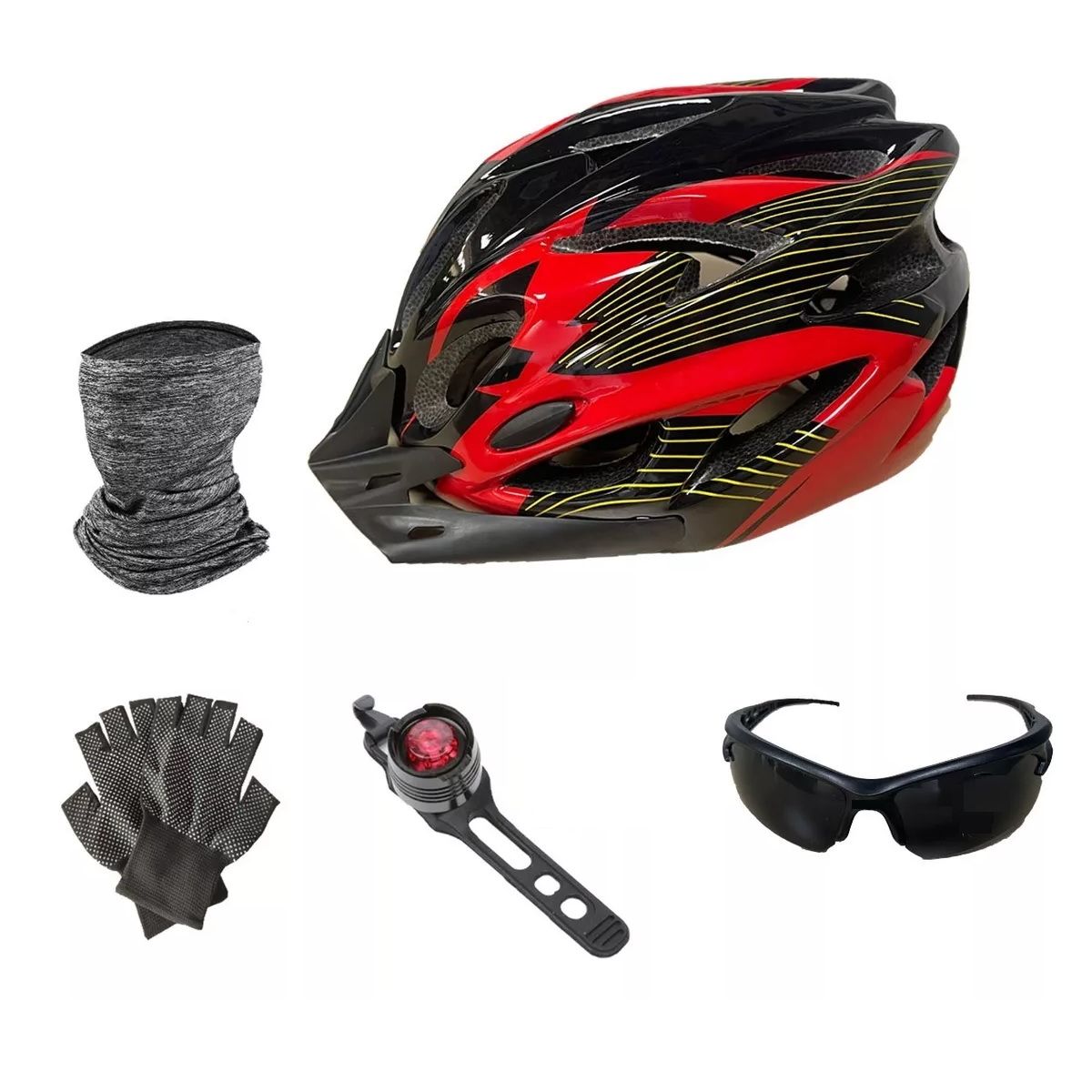 Casco de Bicicleta Eo Safe Imports Eo-8780 Multicolor + Lentes + Máscara + Luz Trasera + Guantes Talla M