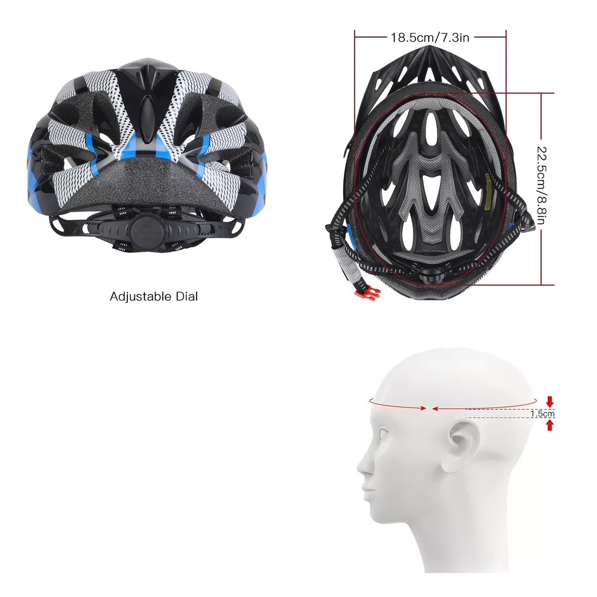 Foto 4 pulgar | Casco De Bicicleta + Luz De Bicicleta Recargable Usb + Gafas Eo Safe Imports Esi-15811 Azul