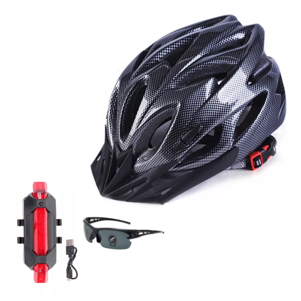 Casco De Bicicleta + Luz De Bicicleta Recargable Usb + Gafas Eo Safe Imports Esi-15814 Negro