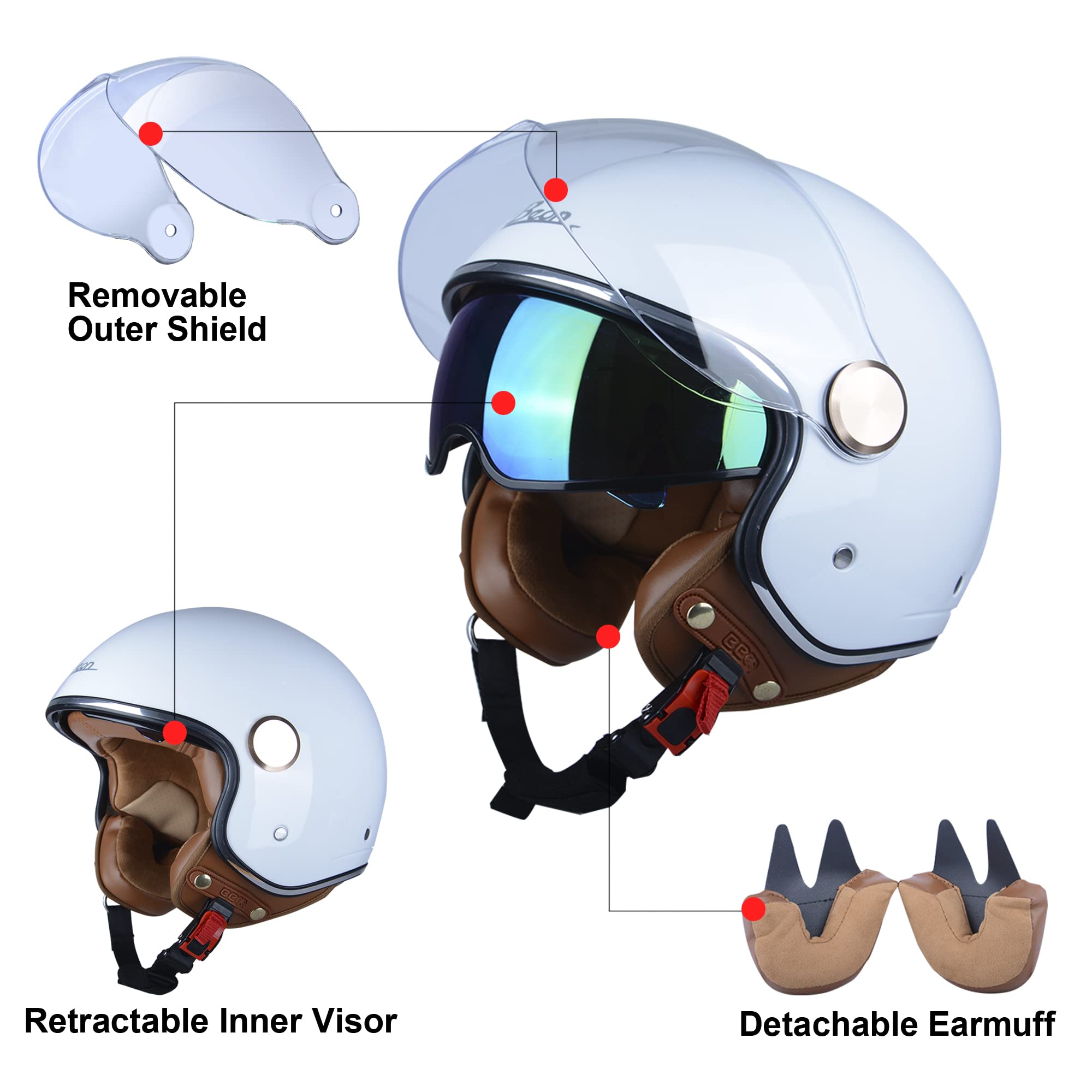 Foto 5 | Casco De Moto Beon Half 3/4 Face, Estilo Retro Vintage - Venta Internacional.
