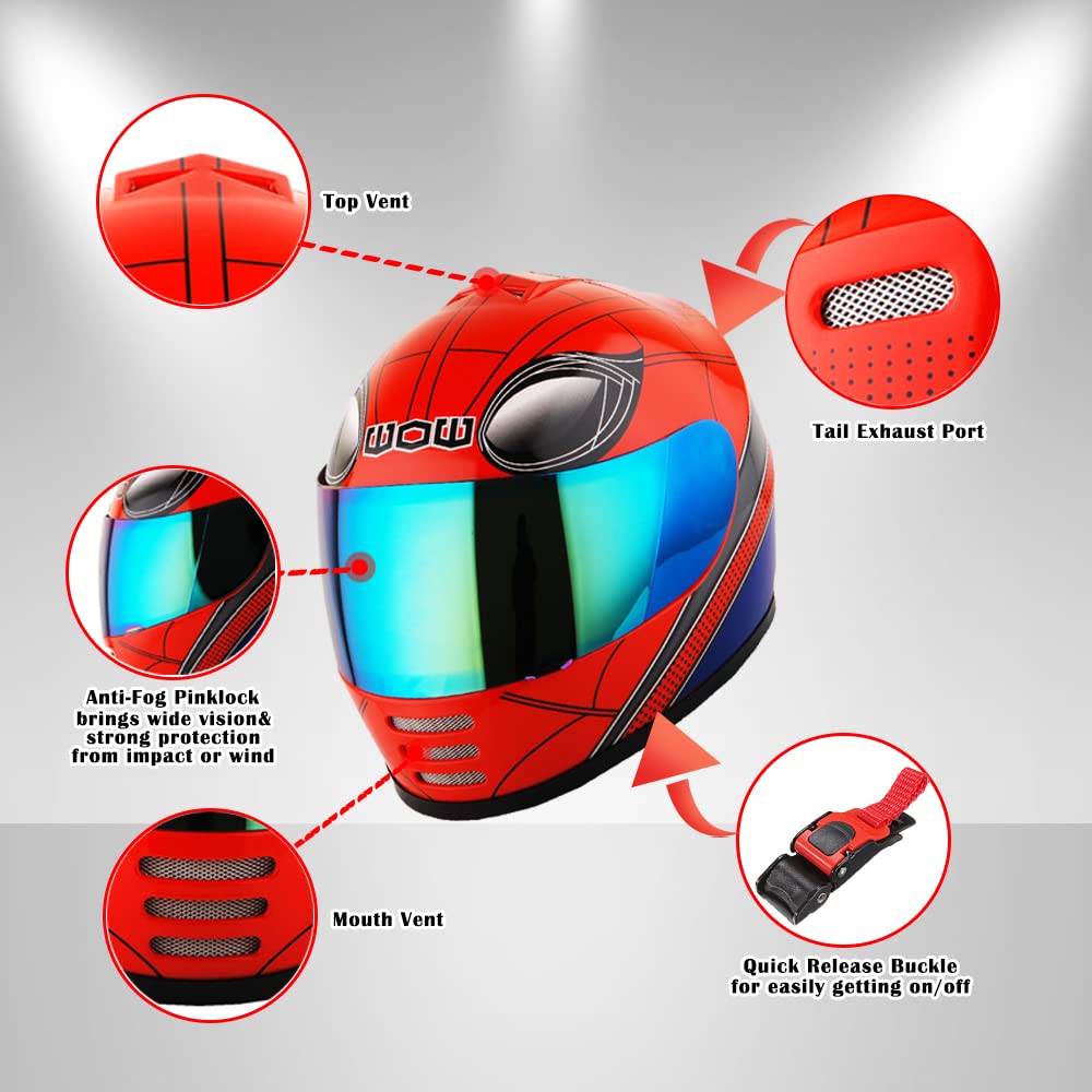 Foto 5 pulgar | Casco De Moto Wow Spider Red Full Face Youth M - Venta Internacional.