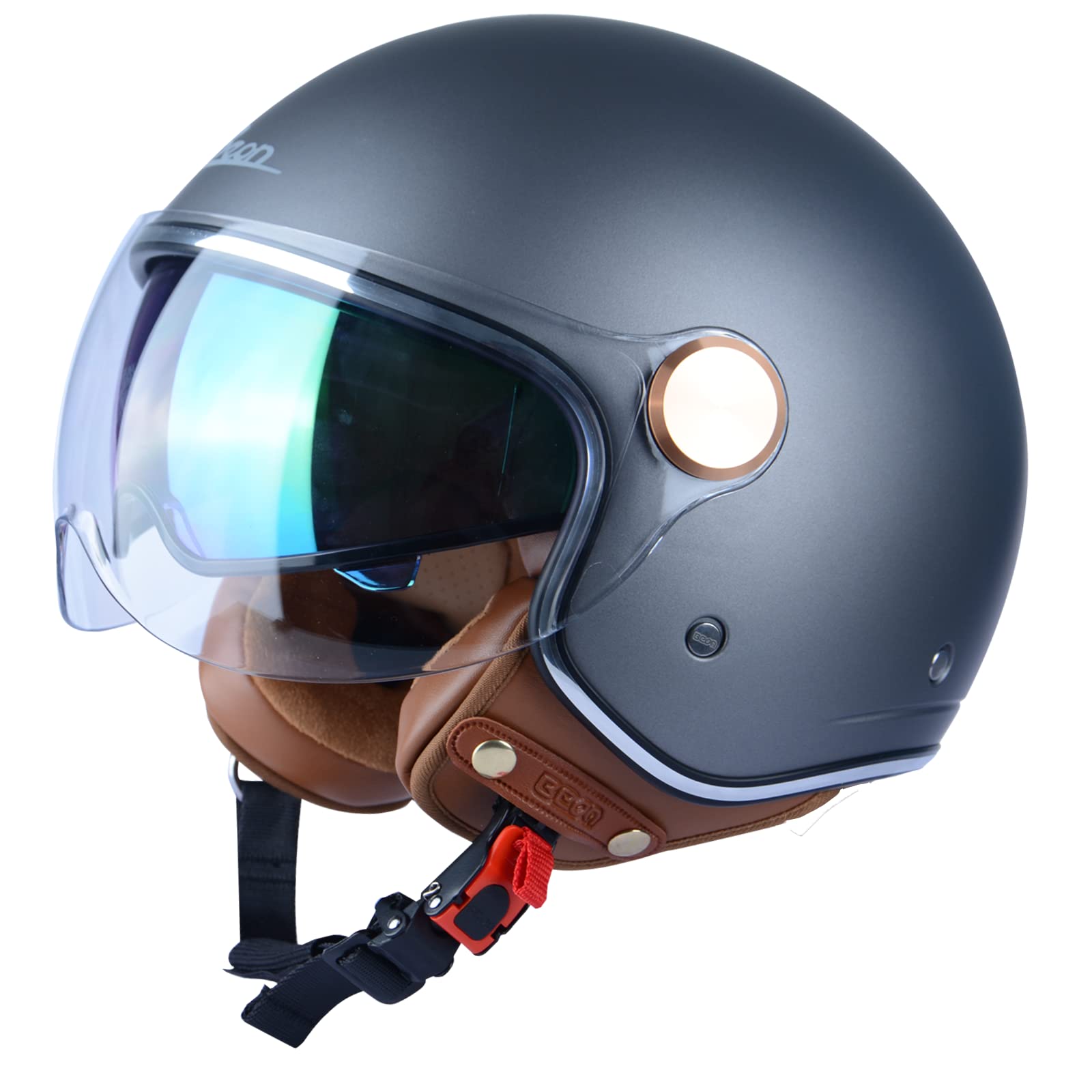 Casco De Moto Beon Half 3/4 Face, Estilo Retro Vintage - Venta Internacional.