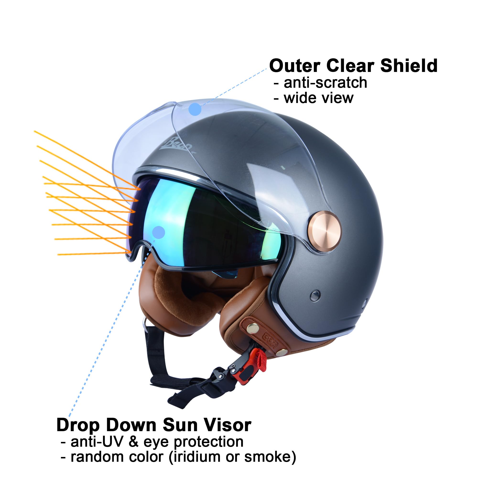 Foto 4 pulgar | Casco De Moto Beon Half 3/4 Face, Estilo Retro Vintage - Venta Internacional.