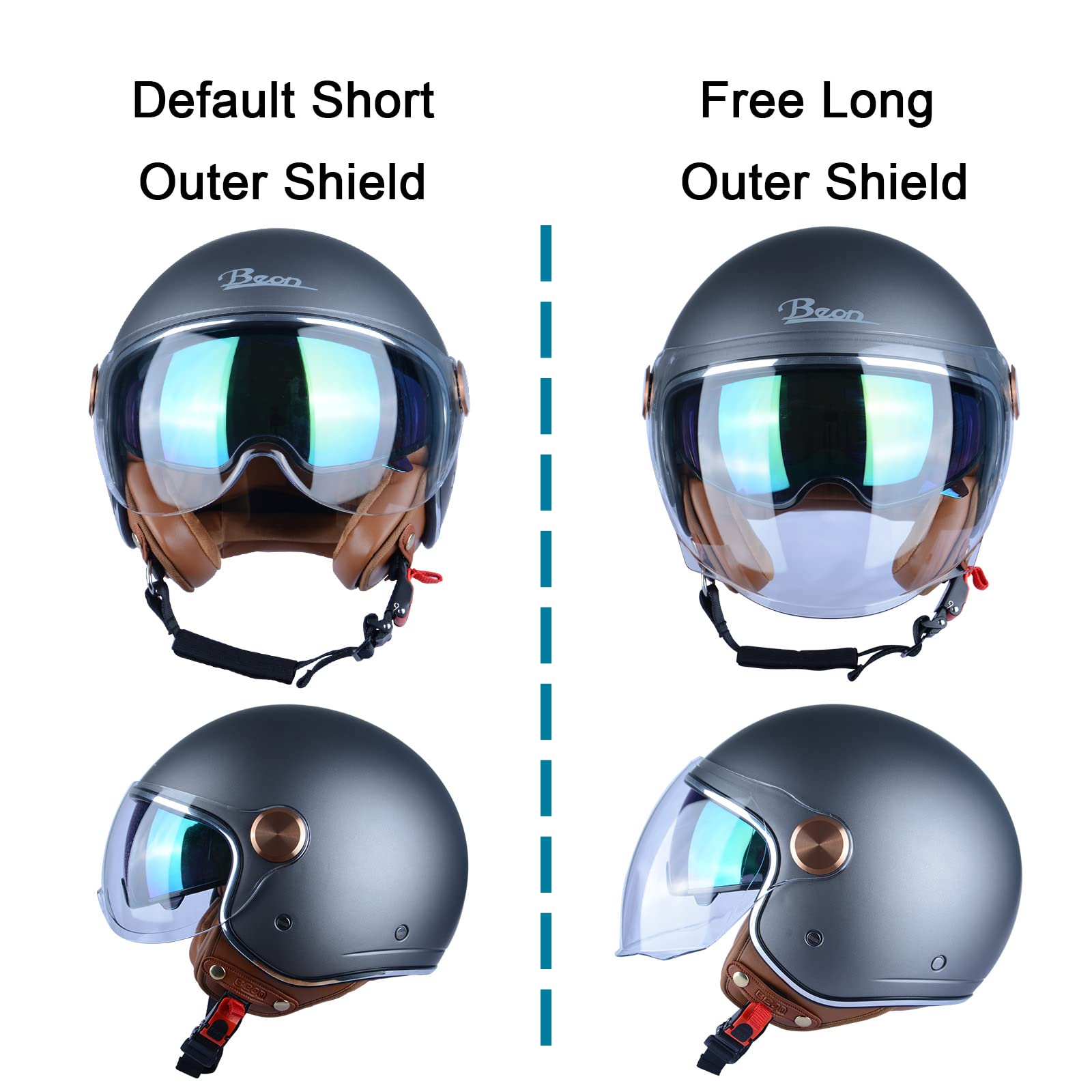 Foto 5 pulgar | Casco De Moto Beon Half 3/4 Face, Estilo Retro Vintage - Venta Internacional.