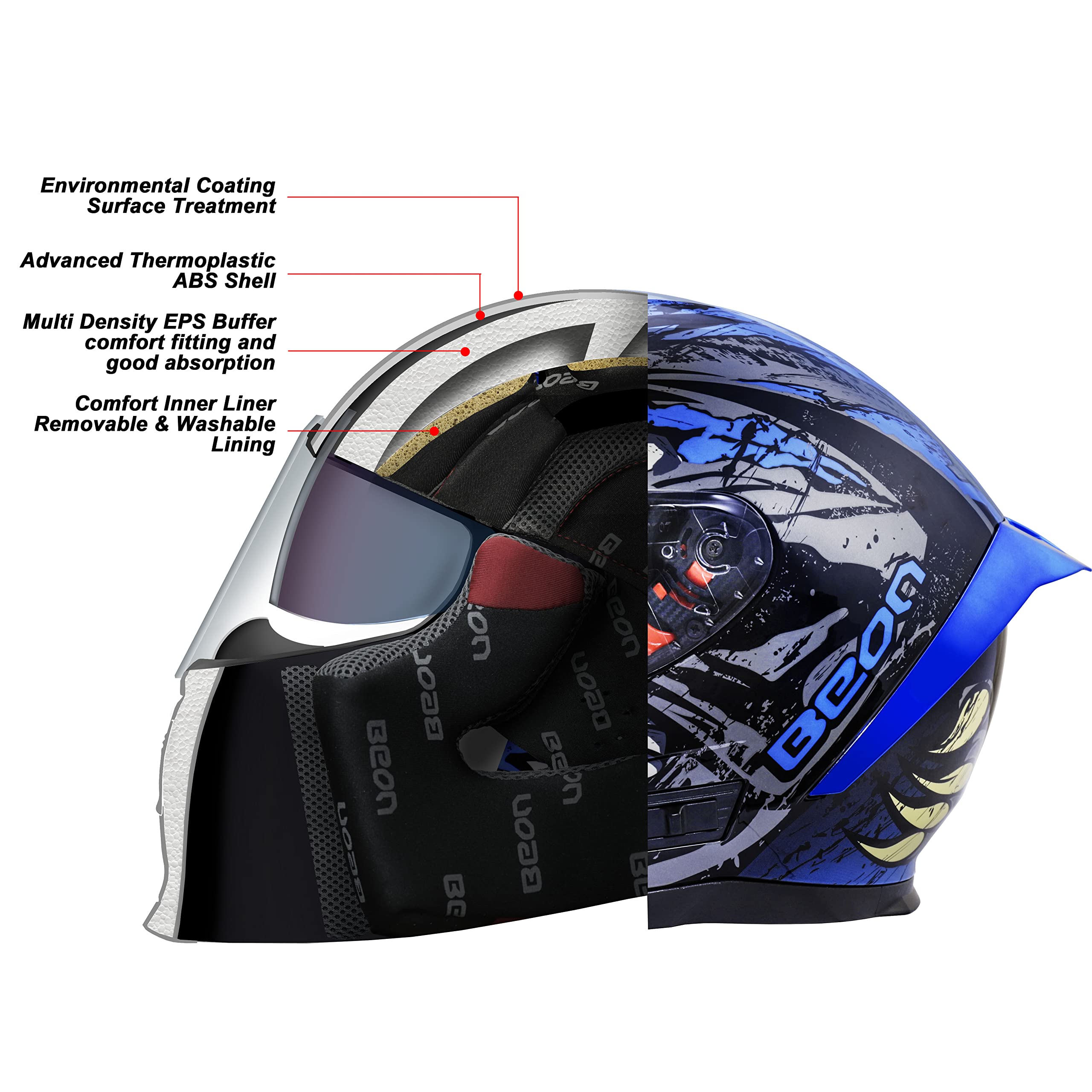 Foto 4 pulgar | Casco De Moto Beon Full Face Glossy Blue Adult S-xl - Venta Internacional.