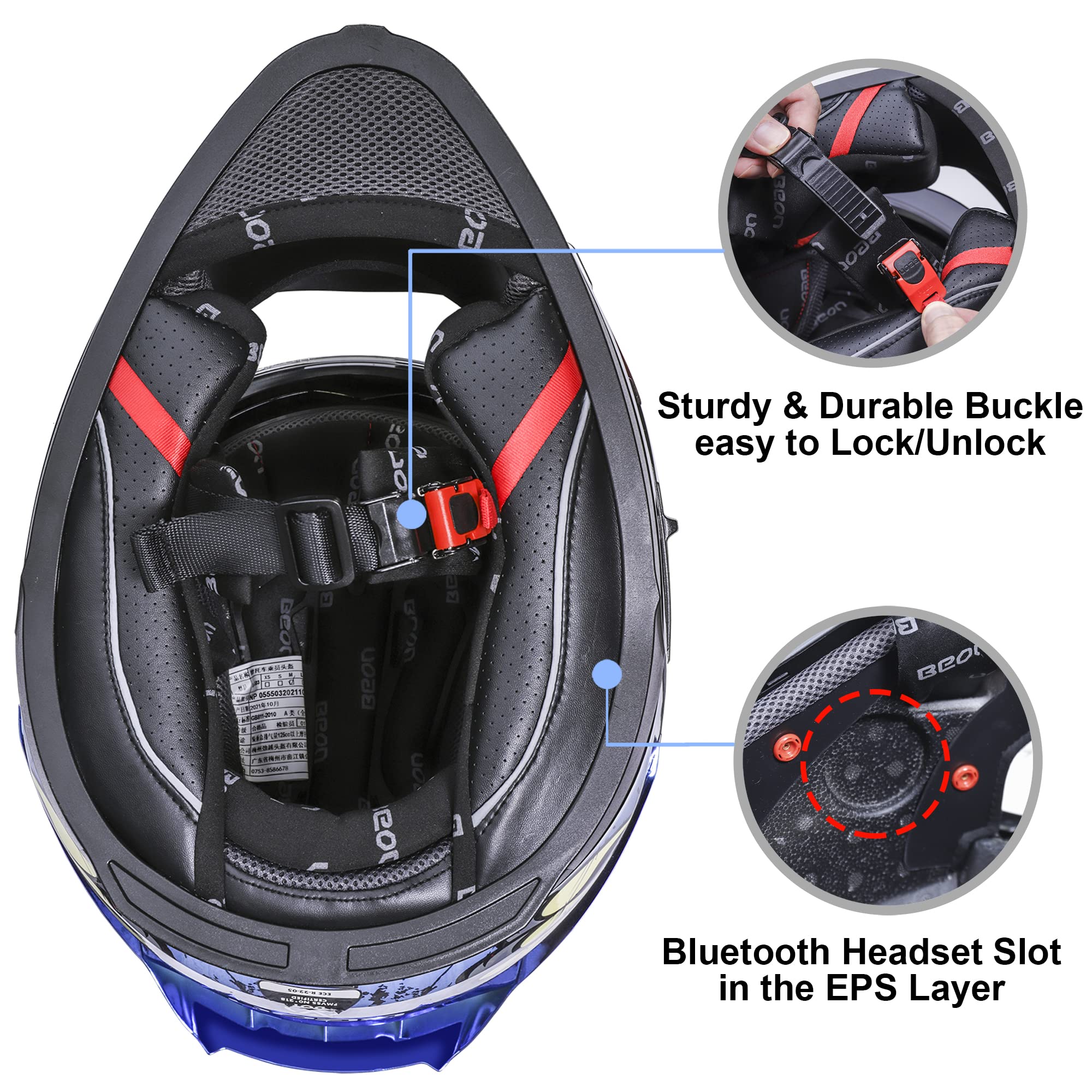 Foto 7 pulgar | Casco De Moto Beon Full Face Glossy Blue Adult S-xl - Venta Internacional.