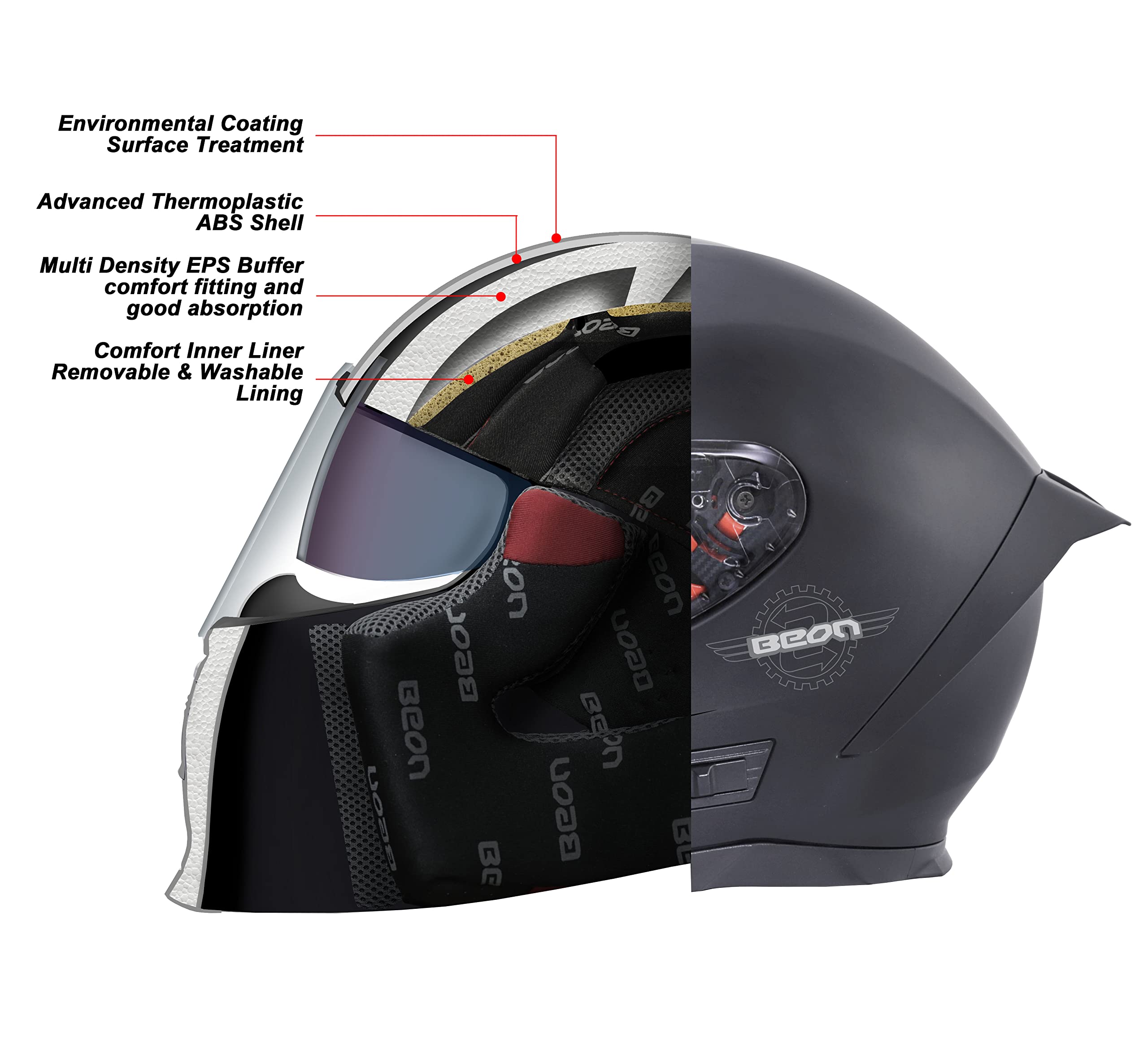 Foto 4 pulgar | Casco De Moto Beon Full Face Street Bike Aprobado Por El Dot - Venta Internacional.
