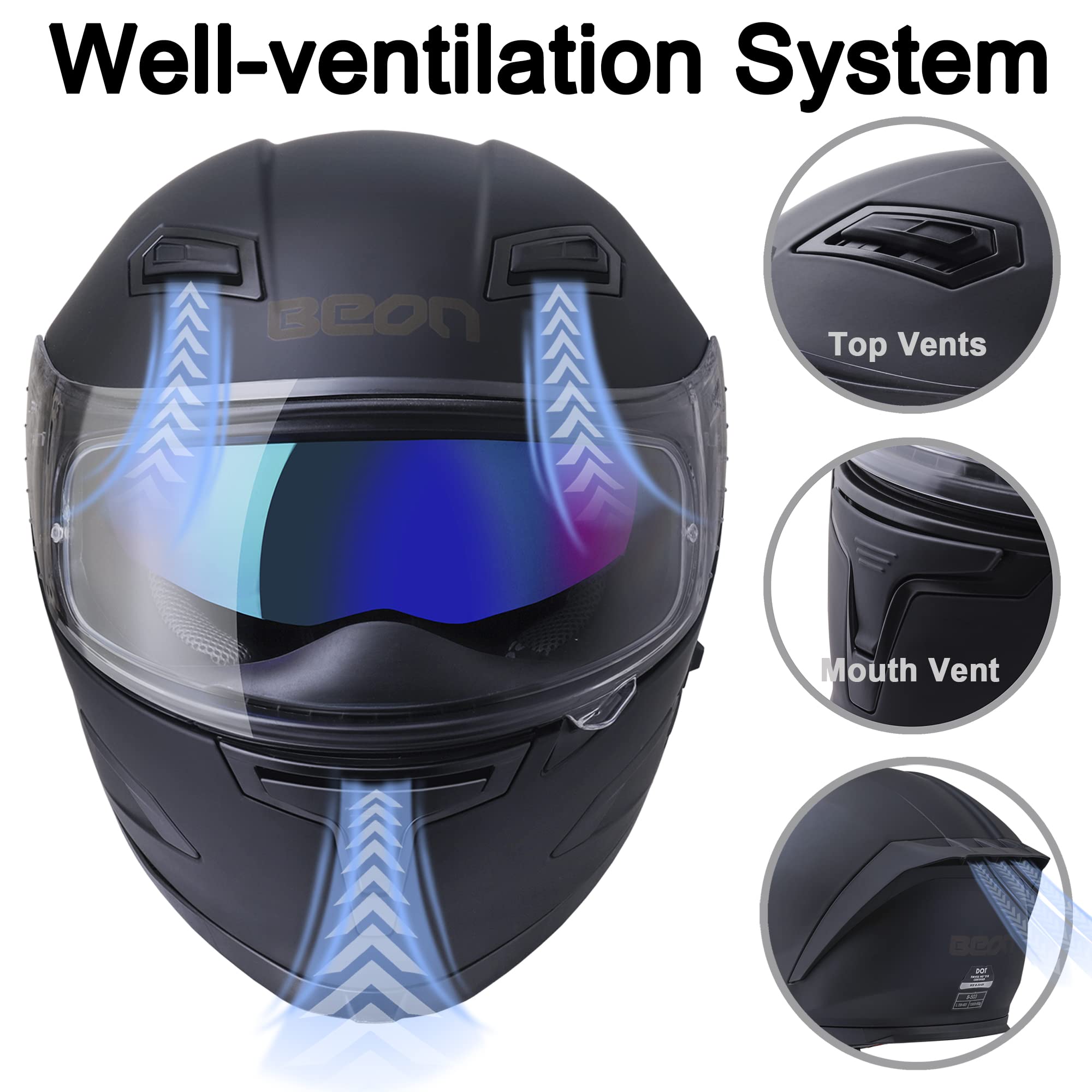 Foto 5 pulgar | Casco De Moto Beon Full Face Street Bike Aprobado Por El Dot - Venta Internacional.