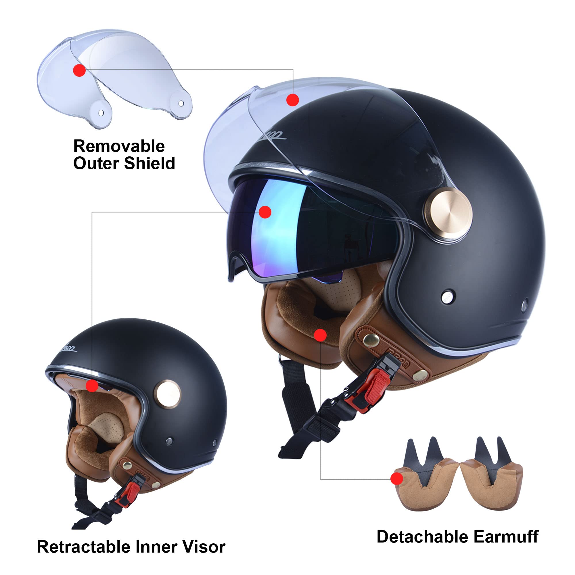 Foto 5 | Casco De Moto Beon Half 3/4 Face, Estilo Retro Vintage - Venta Internacional.