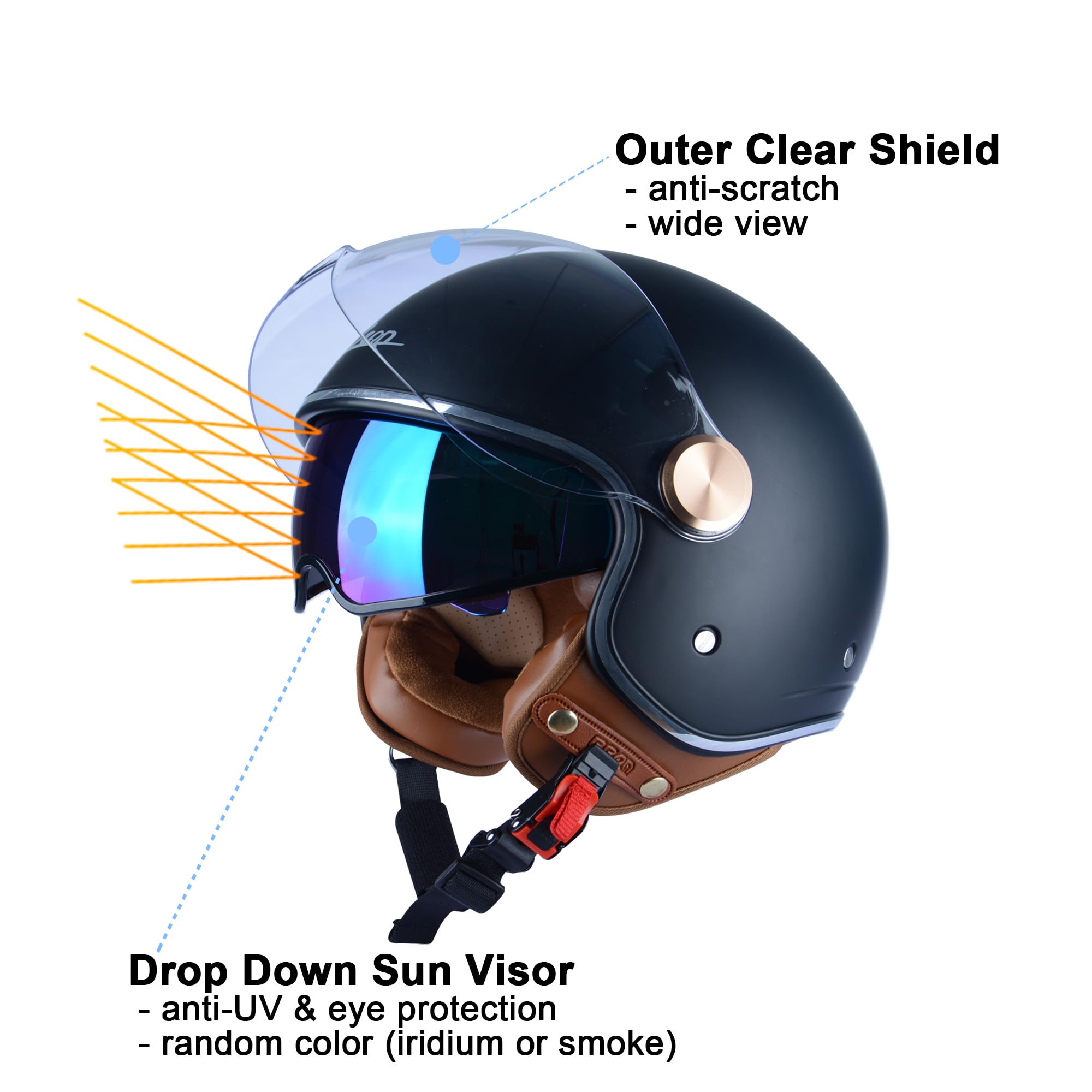 Foto 4 pulgar | Casco De Moto Beon Half 3/4 Face, Estilo Retro Vintage - Venta Internacional.