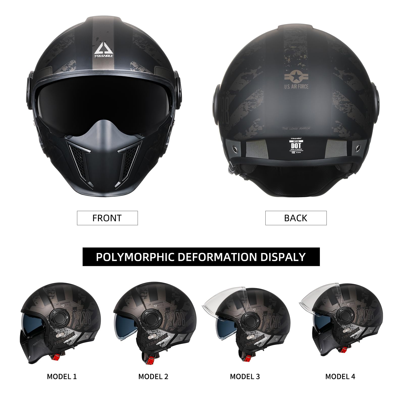 Foto 3 | Casco De Moto Triangle, Cara Completa, Cara Abierta, Doble Visera Dot - Venta Internacional.
