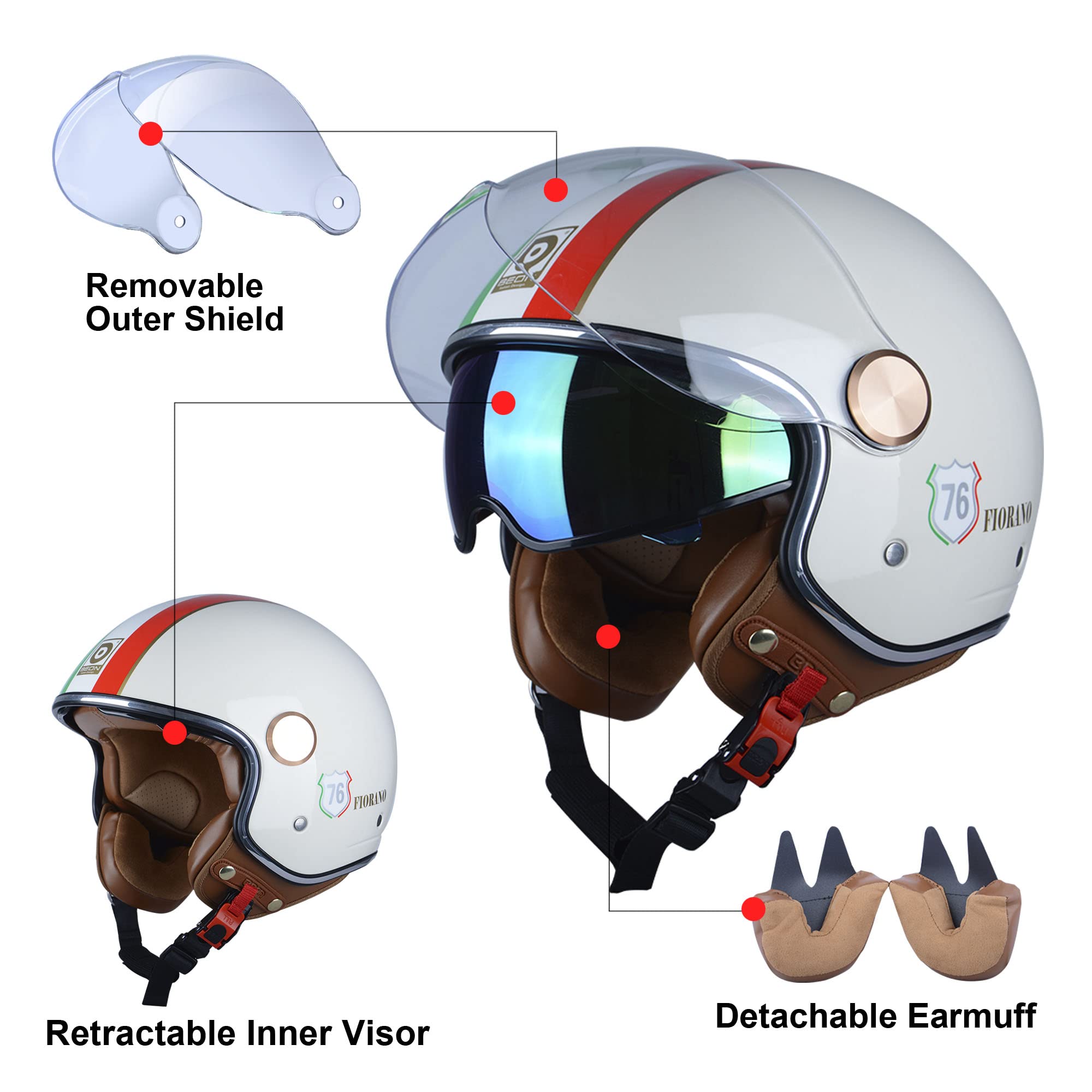 Foto 6 pulgar | Casco De Moto Beon Half 3/4 Face, Estilo Retro Vintage - Venta Internacional.