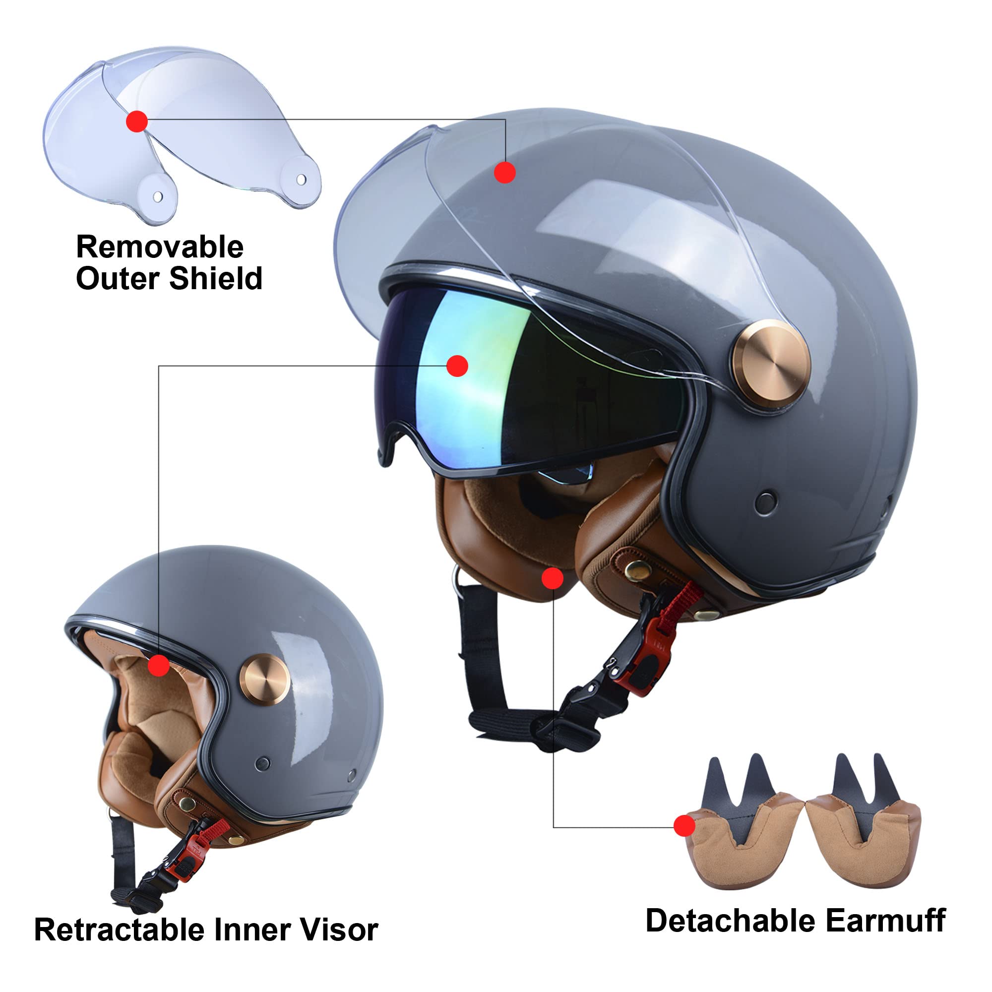 Foto 5 | Casco De Moto Beon Half 3/4 Face, Estilo Retro Vintage - Venta Internacional.