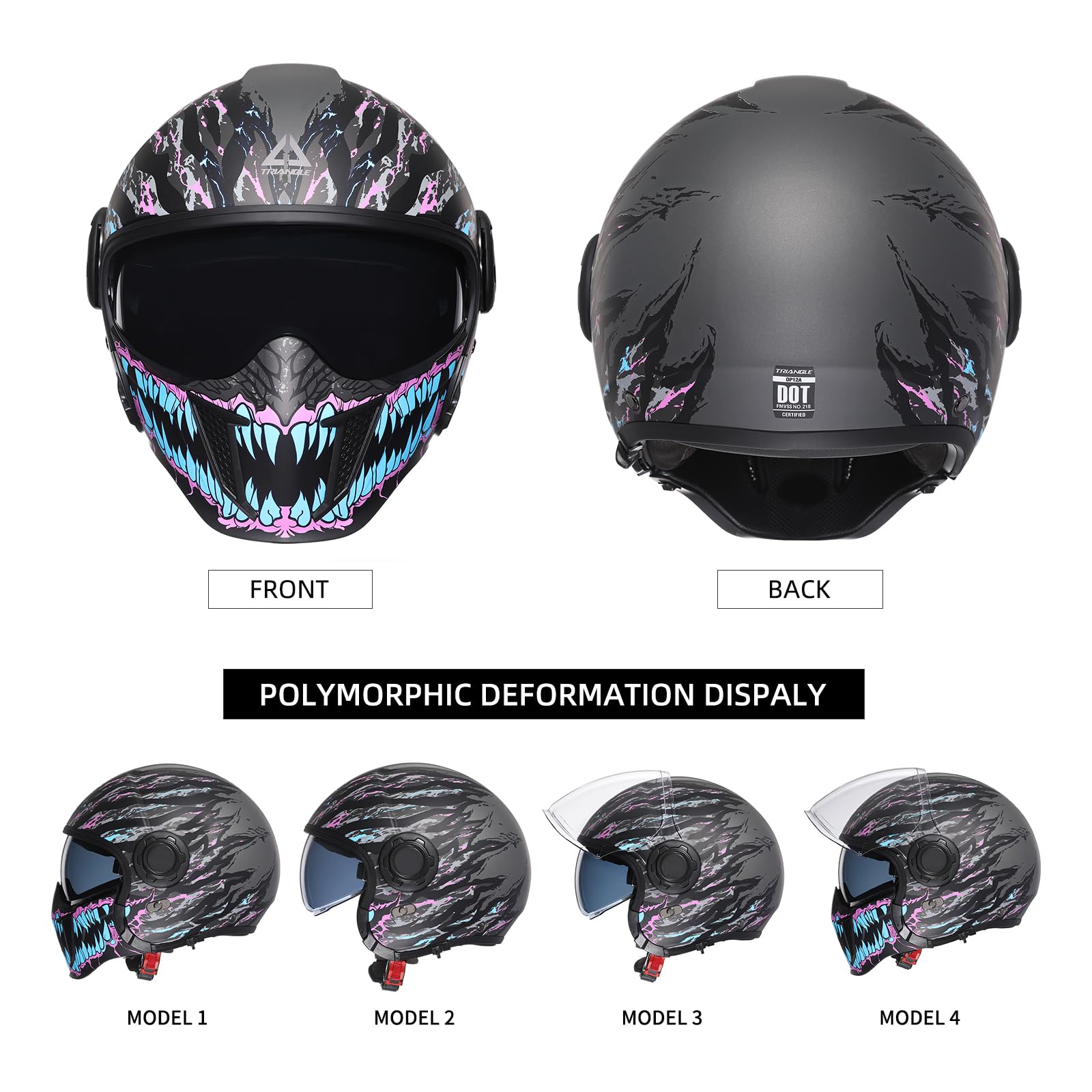 Foto 4 pulgar | Casco De Moto Triangle, Cara Completa, Cara Abierta, Doble Visera Dot - Venta Internacional.
