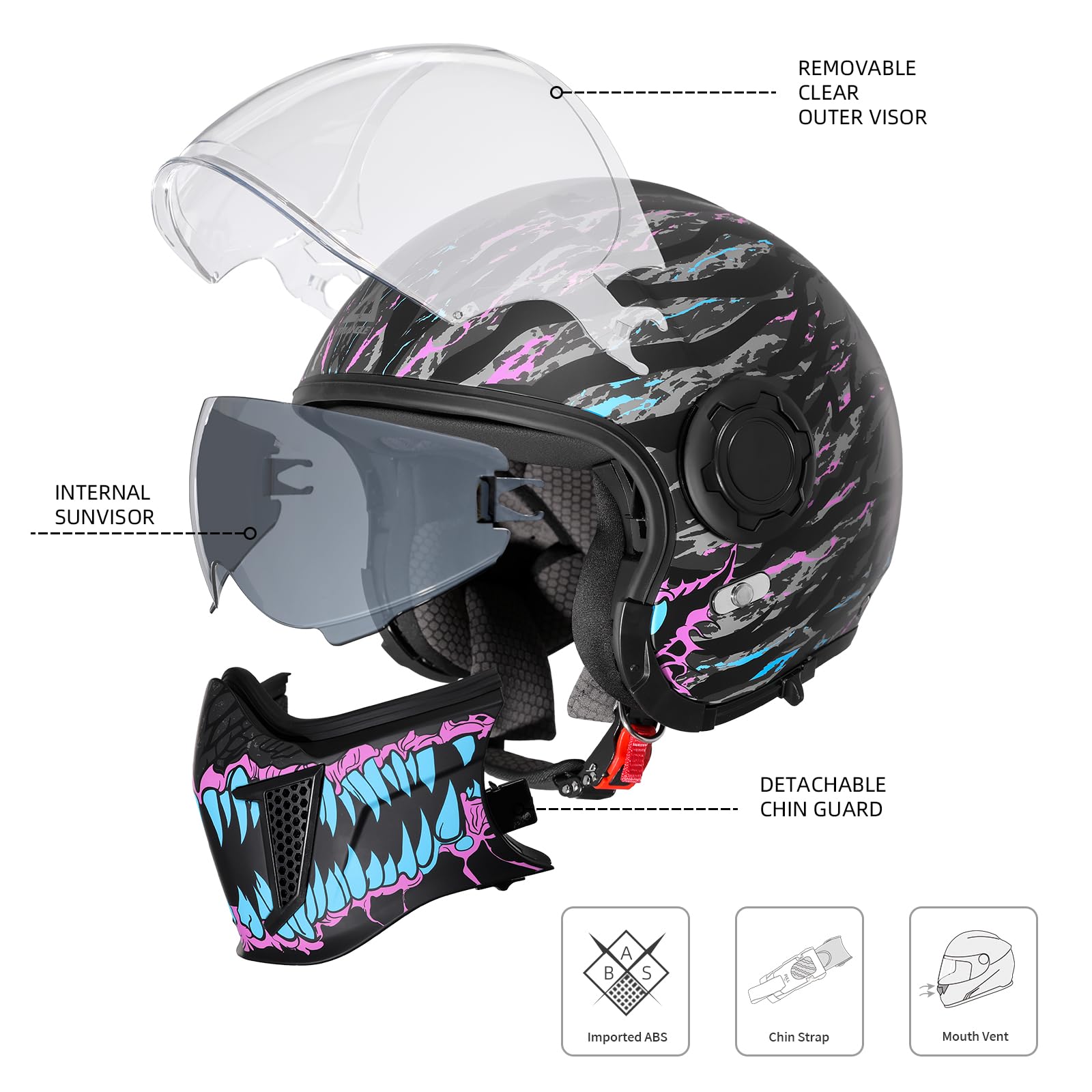 Foto 5 pulgar | Casco De Moto Triangle, Cara Completa, Cara Abierta, Doble Visera Dot - Venta Internacional.