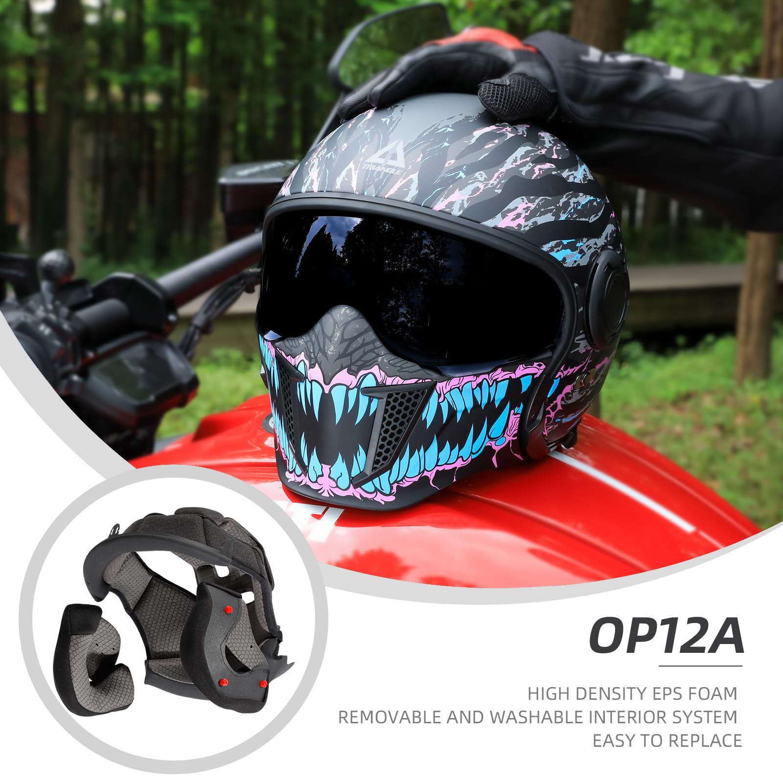 Foto 6 pulgar | Casco De Moto Triangle, Cara Completa, Cara Abierta, Doble Visera Dot - Venta Internacional.