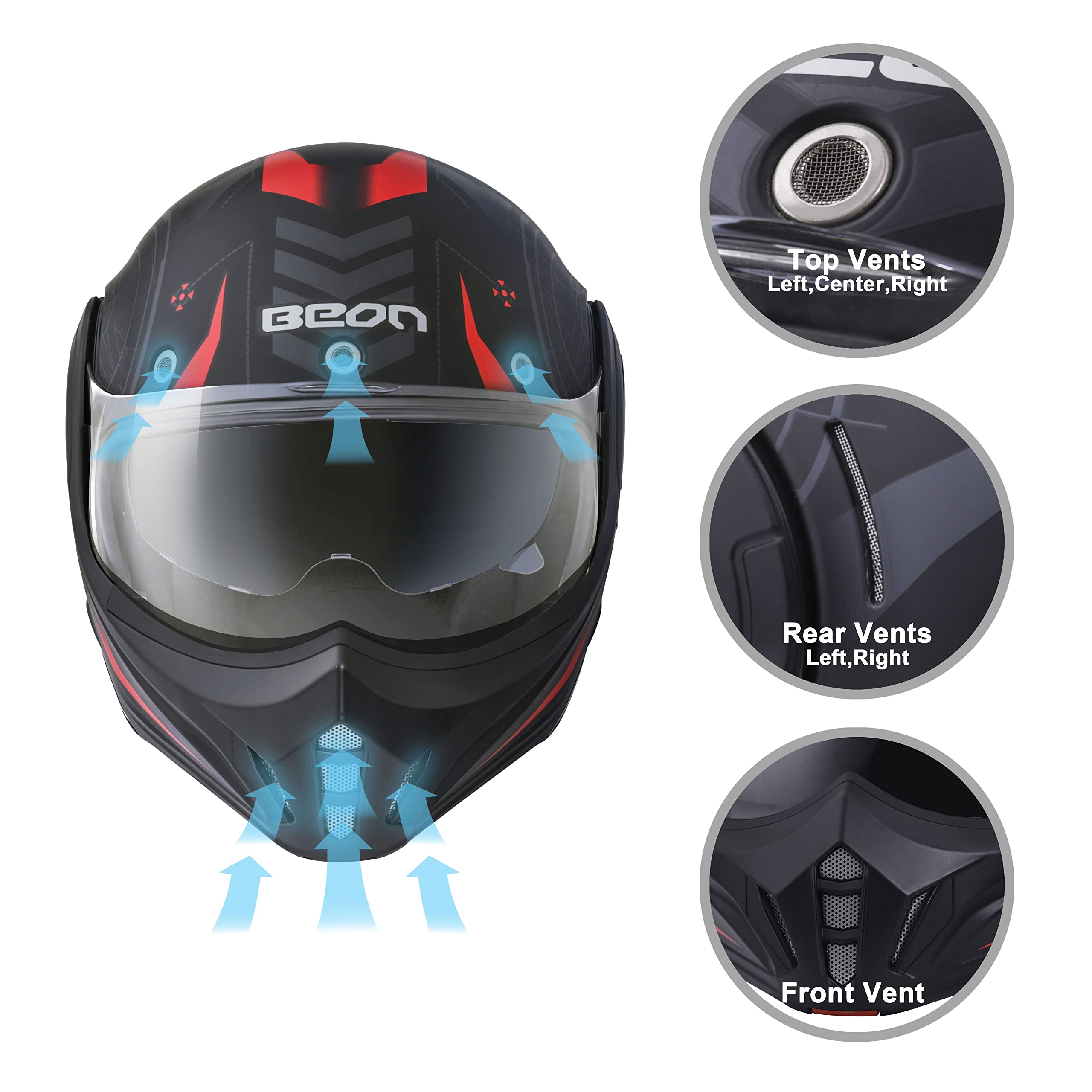 Foto 6 pulgar | Casco De Moto Beon, Modular Integral, Aprobado Por El Dot - Venta Internacional.