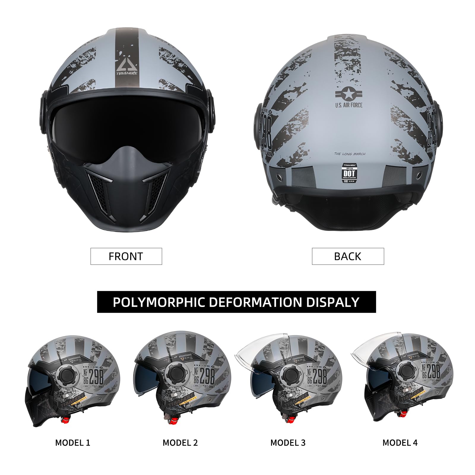 Foto 4 pulgar | Casco De Moto Triangle, Cara Completa, Cara Abierta, Doble Visera Dot - Venta Internacional.