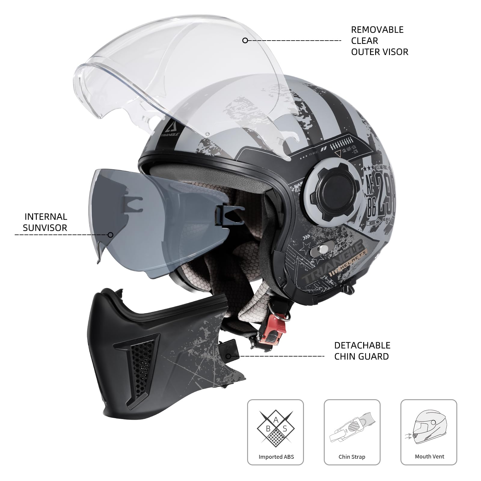 Foto 5 pulgar | Casco De Moto Triangle, Cara Completa, Cara Abierta, Doble Visera Dot - Venta Internacional.