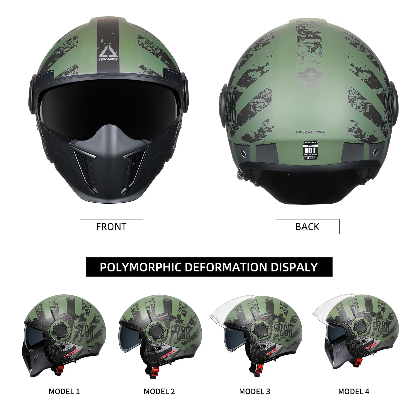 Foto 4 pulgar | Casco De Moto Triangle, Cara Completa, Cara Abierta, Doble Visera Dot - Venta Internacional.