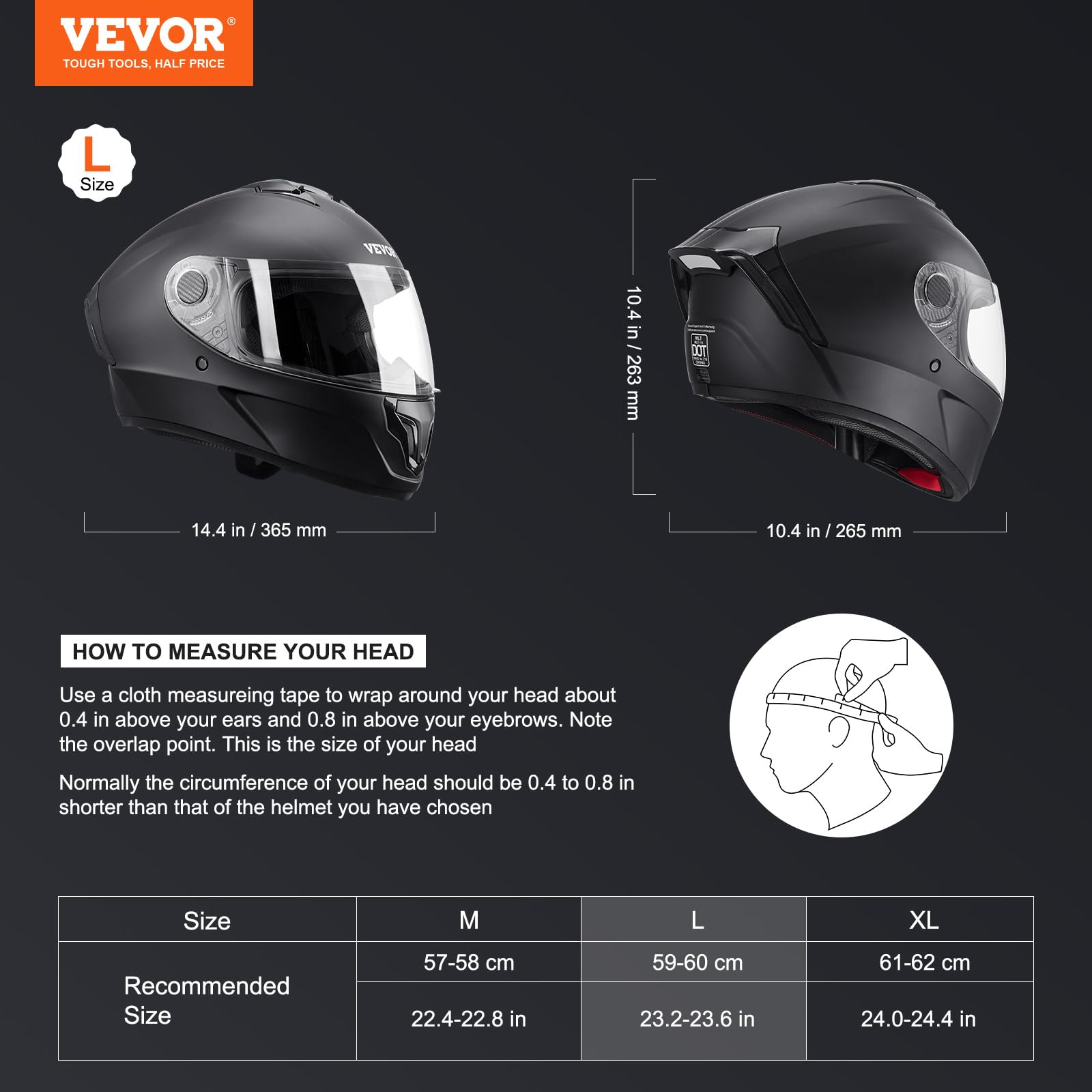 Foto 3 pulgar | Casco De Moto Vevor Integral Aprobado Por Dot Con Bluetooth L - Venta Internacional.