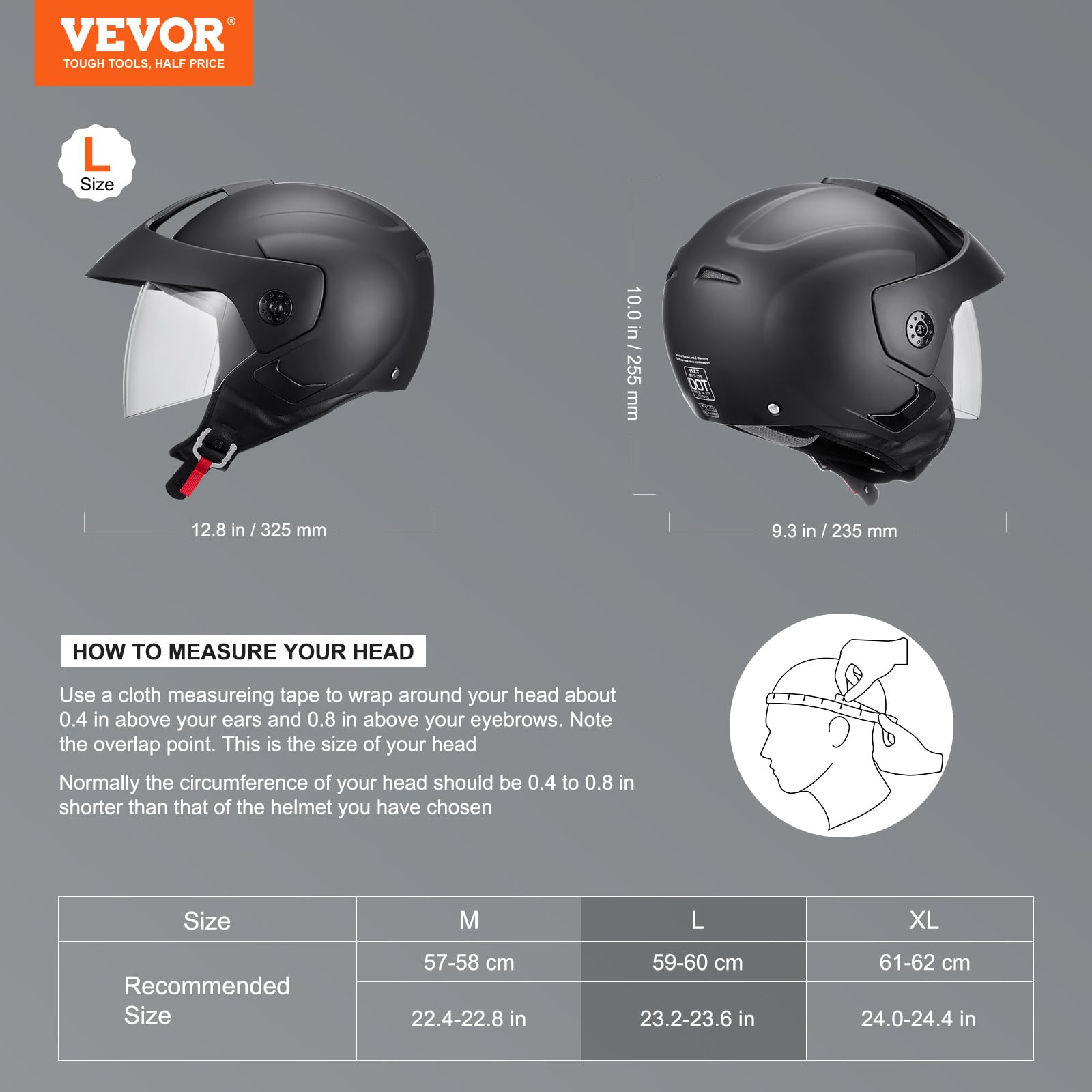 Foto 2 | Casco De Moto Vevor 3/4 Aprobado Por Dot Smart Street Abs - Venta Internacional.
