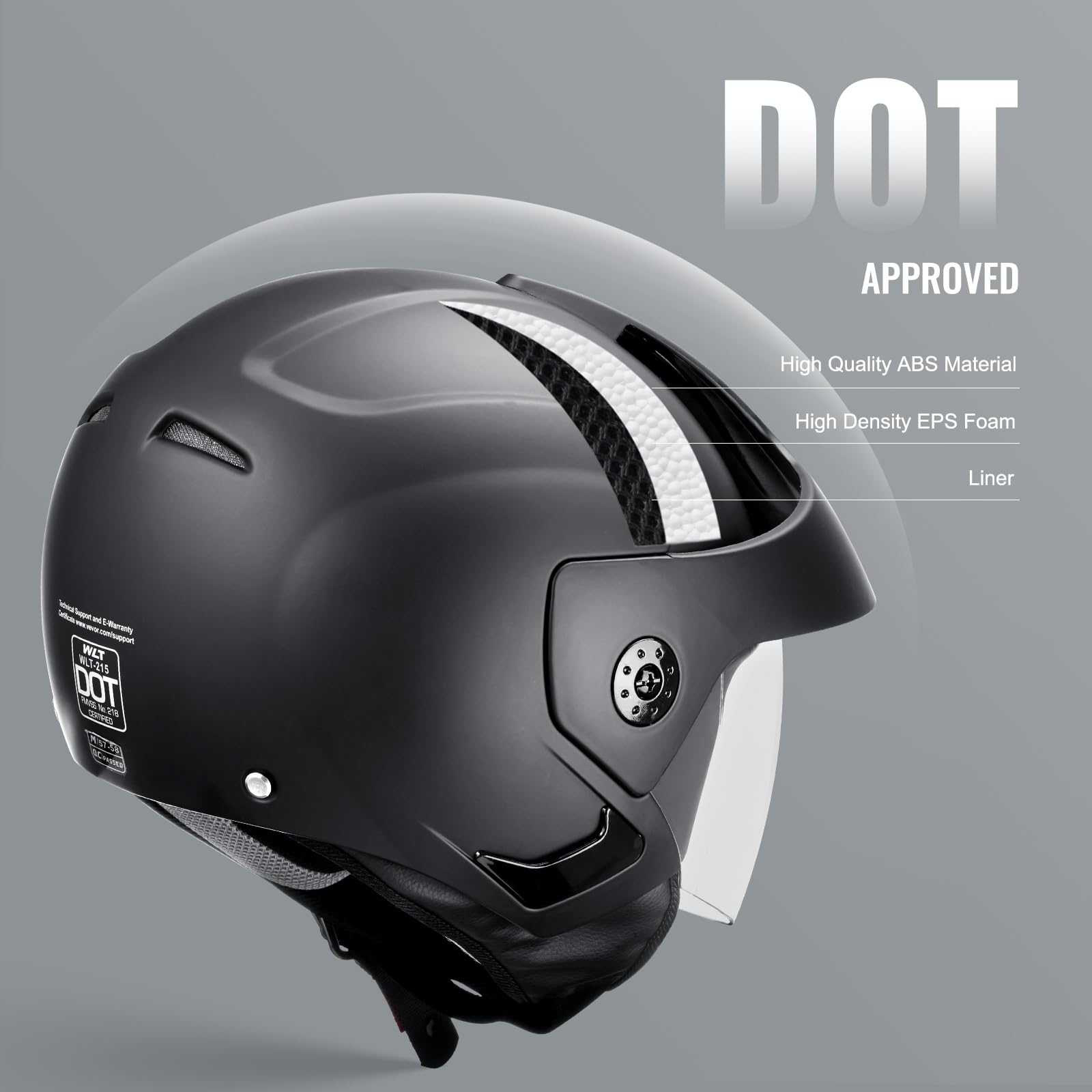 Foto 4 pulgar | Casco De Moto Vevor 3/4 Aprobado Por Dot Smart Street Abs - Venta Internacional.