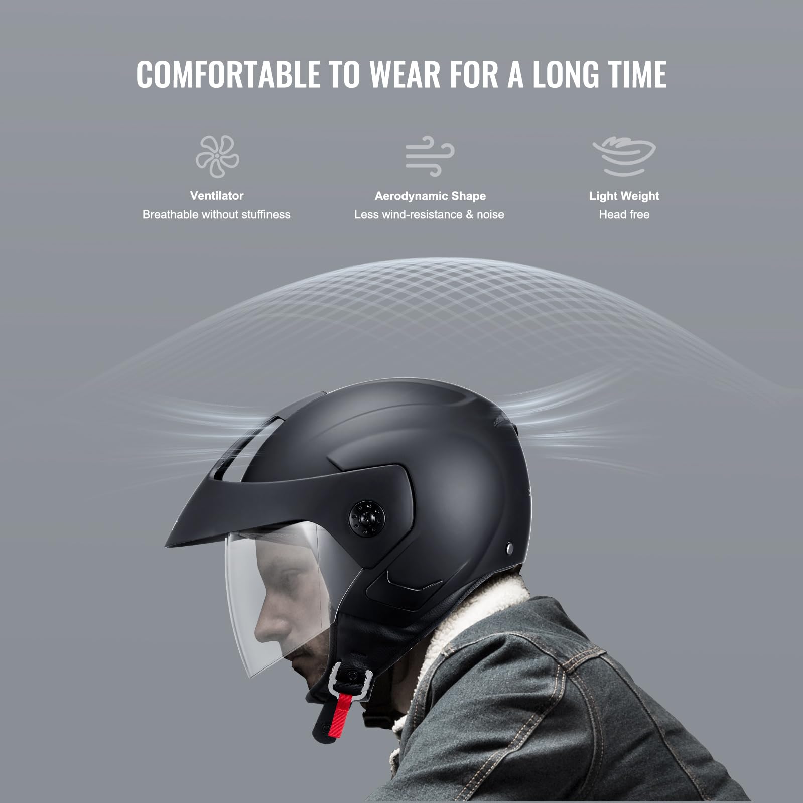 Foto 5 | Casco De Moto Vevor 3/4 Aprobado Por Dot Smart Street Abs - Venta Internacional.